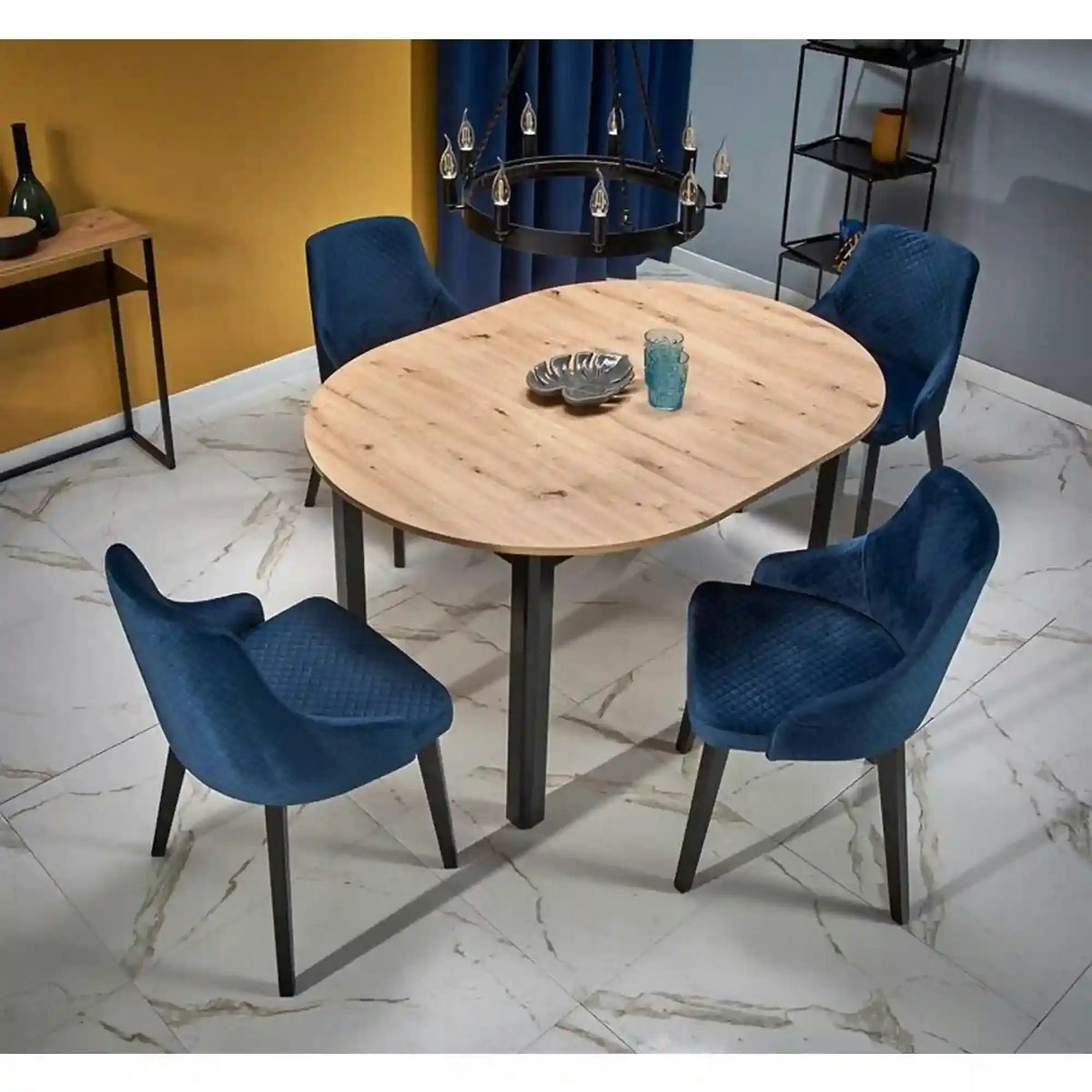 Masa extensibila RINGO, stejar/negru, PAL laminat, 102/142x102x76 cm