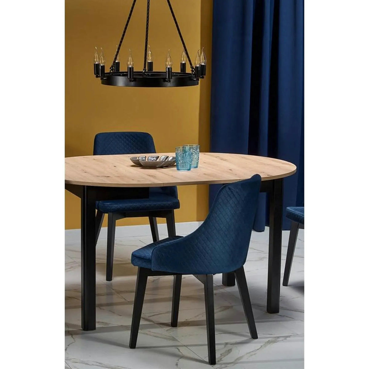 Masa extensibila RINGO, stejar/negru, PAL laminat, 102/142x102x76 cm