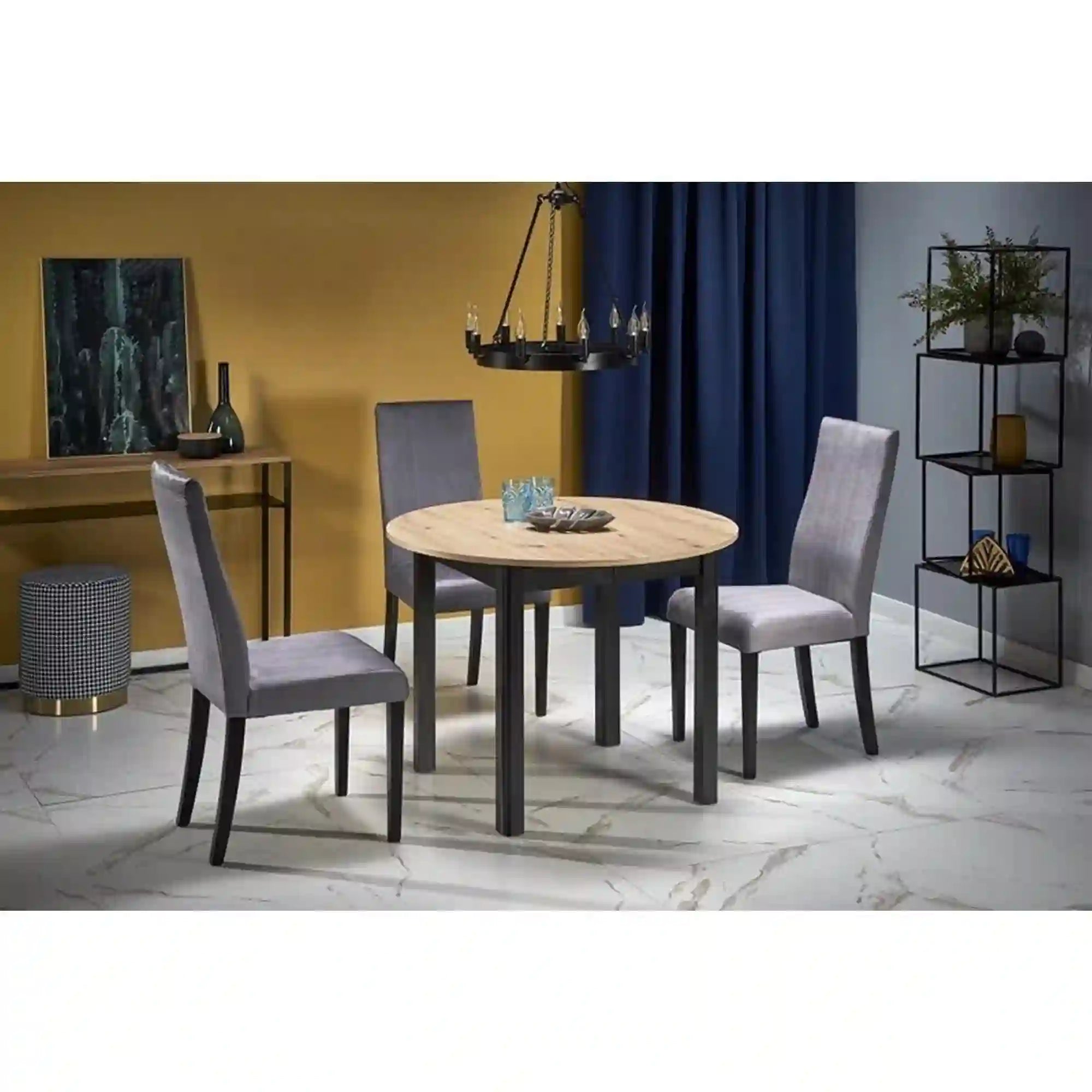 Masa extensibila RINGO, stejar/negru, PAL laminat, 102/142x102x76 cm