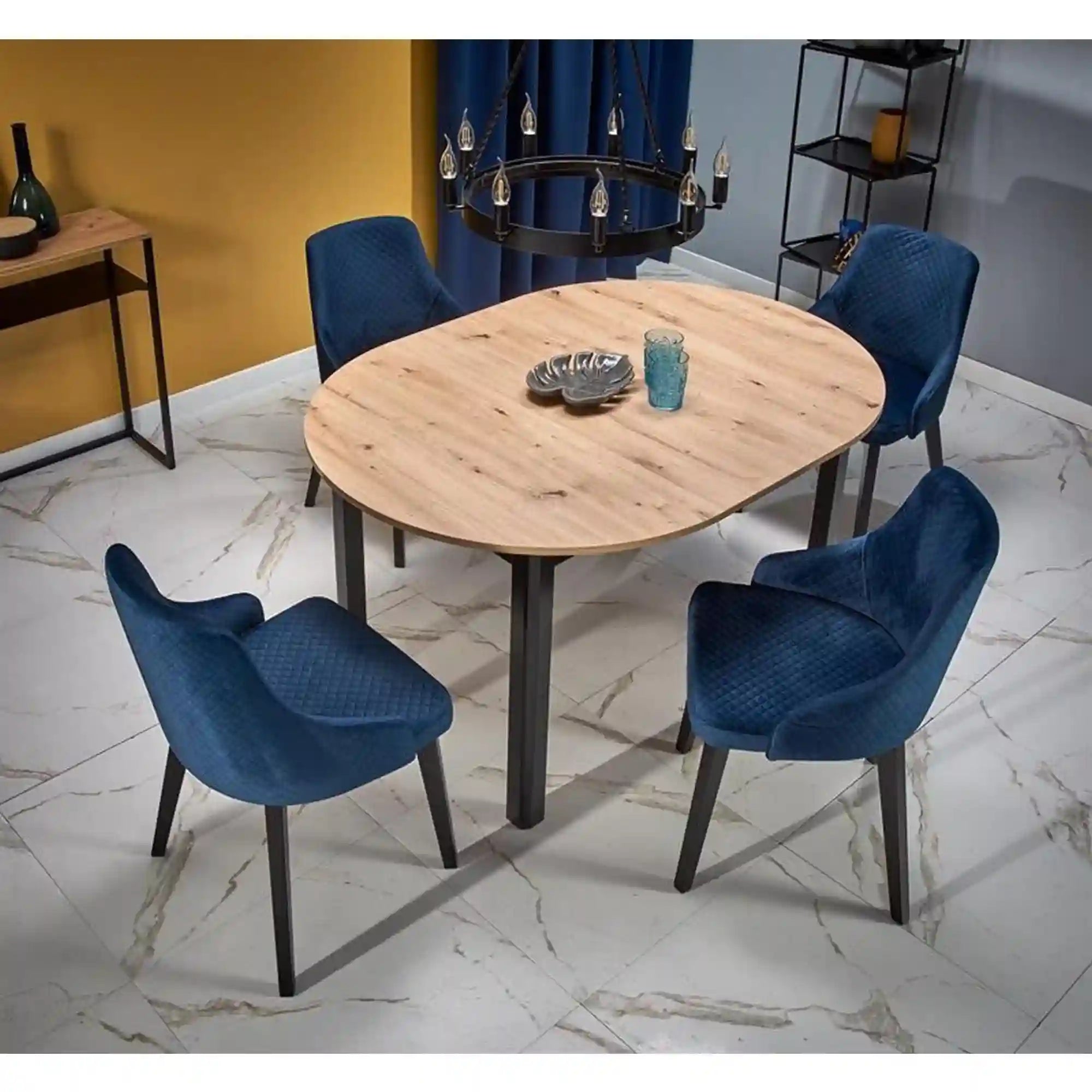 Masa extensibila RINGO, stejar/negru, PAL laminat, 102/142x102x76 cm