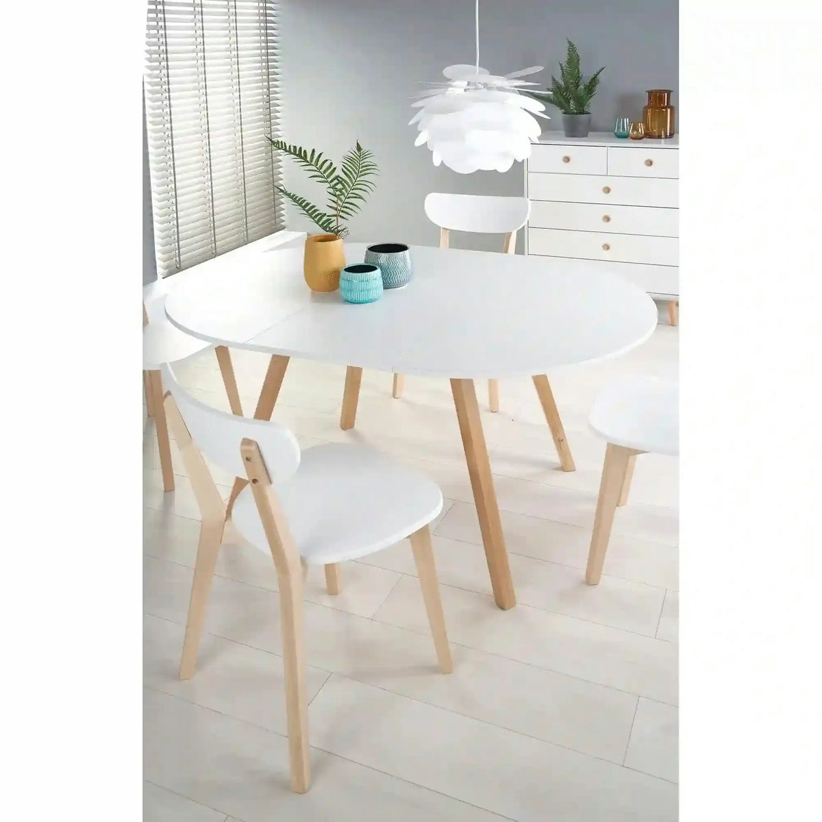 Masa extensibila RUBEN, alb/stejar, 102/142x102x73 cm