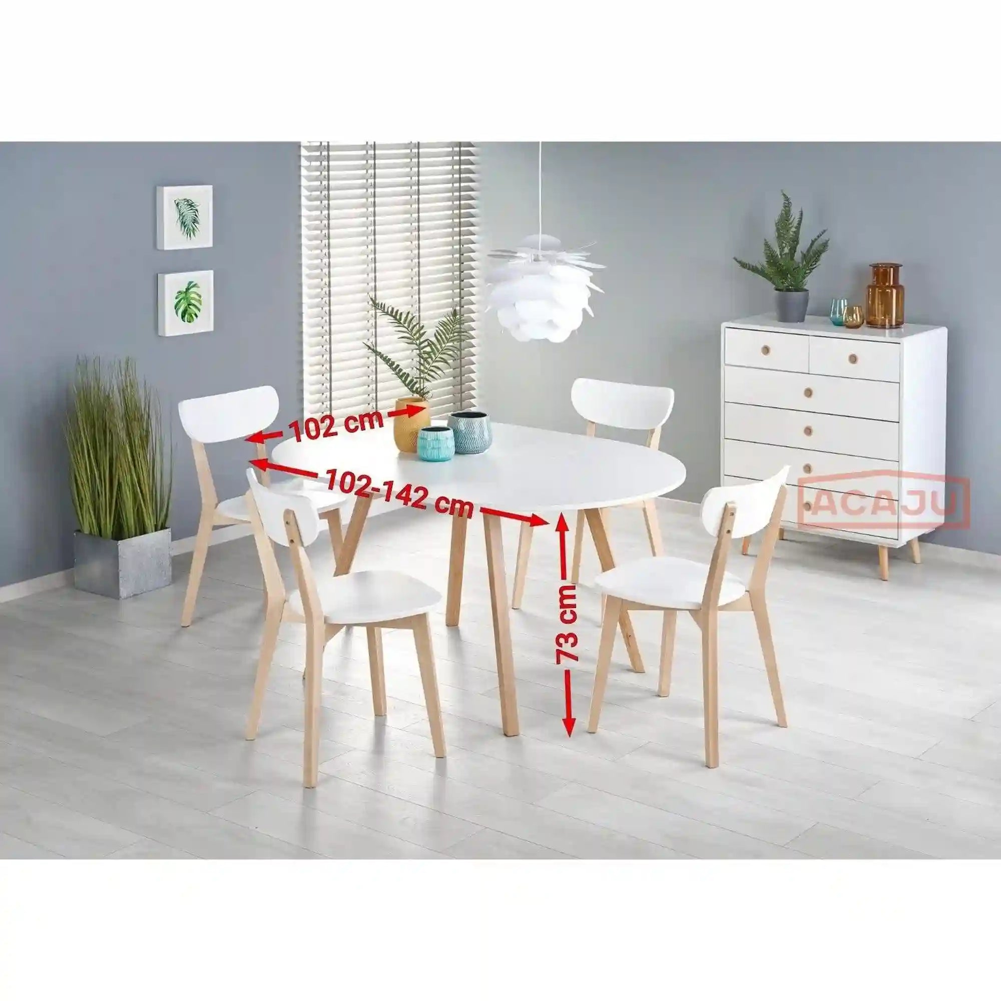 Masa extensibila RUBEN, alb/stejar, 102/142x102x73 cm