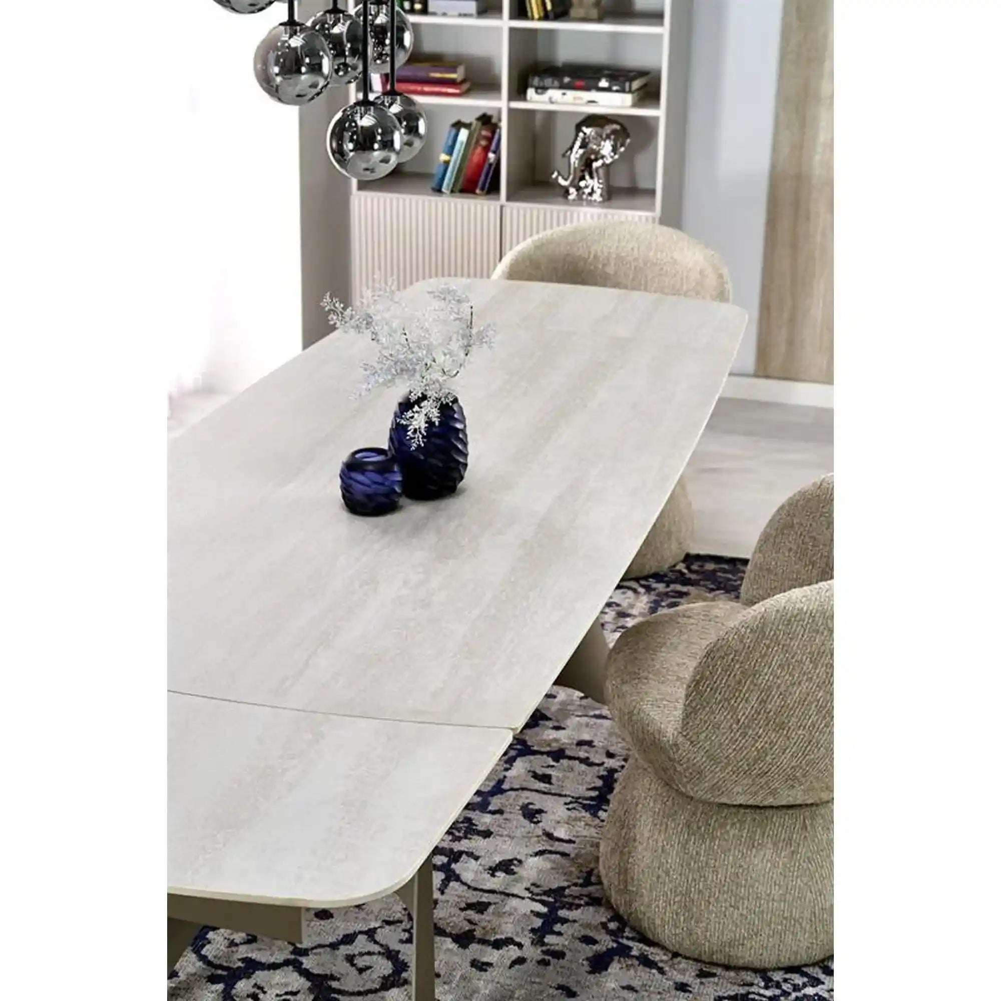 Masa extensibila SALIX, travertin/casmir, piatra sinterizata/otel, 180/260x90x76 cm