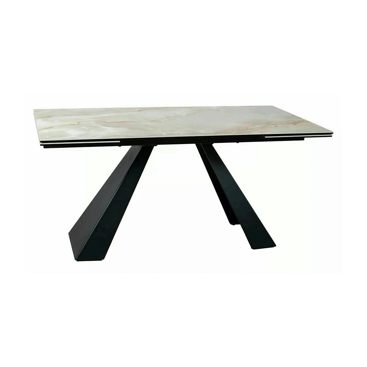 Masă extensibilă SALVADORE, bej lucios/negru, sticlă securizată/ceramică/metal, 160–240x90x77 cm
