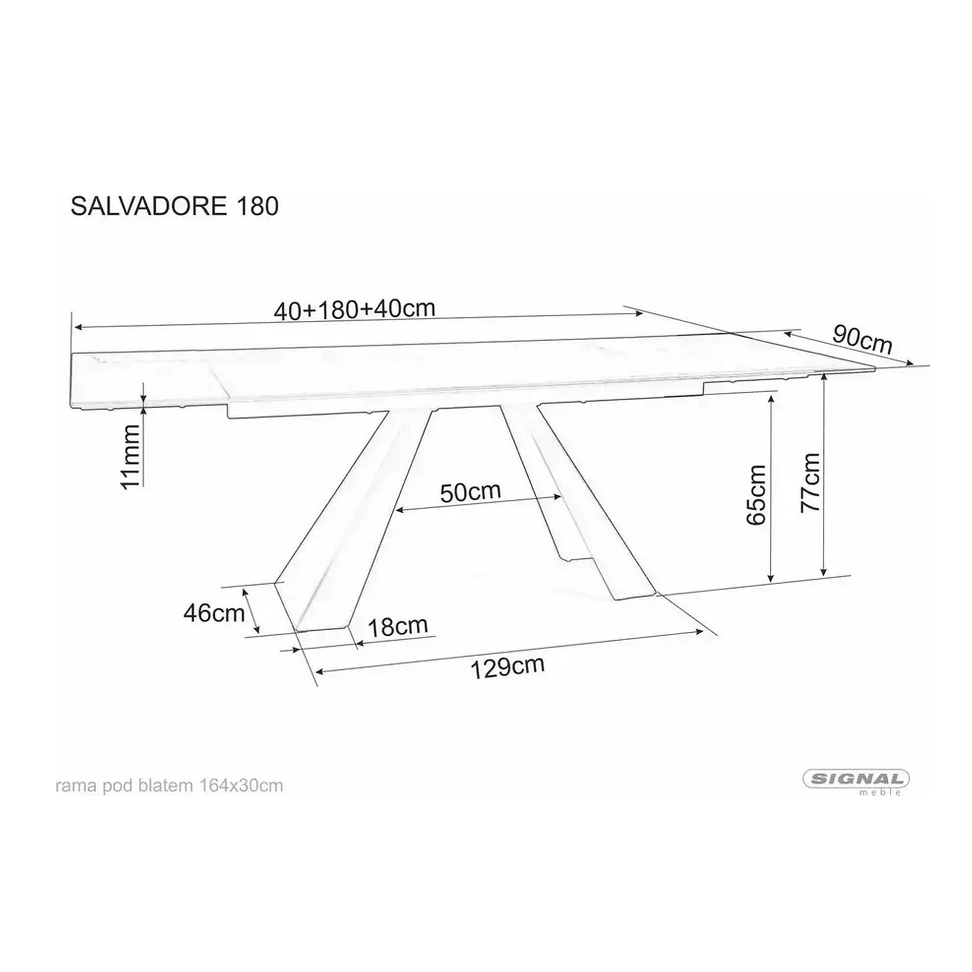 Masa extensibila SALVADORE CERAMIC, gri/negru mat, sticla securizata/ceramica, 180-260x90x76 cm