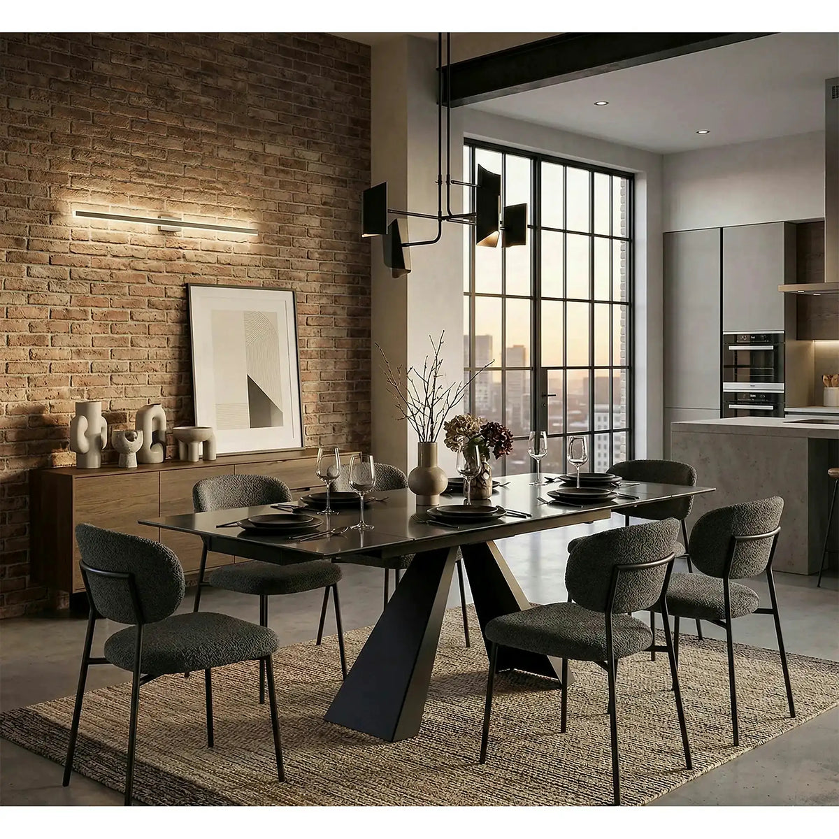 Masa extensibila SALVADORE CERAMIC II, gri/negru mat, sticla securizata/ceramica, 120/180x80x76 cm
