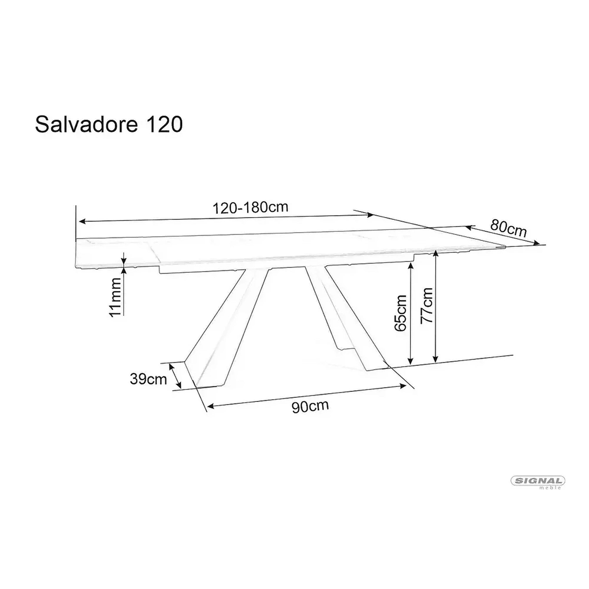 Masa extensibila SALVADORE CERAMIC II, gri/negru mat, sticla securizata/ceramica, 120/180x80x76 cm
