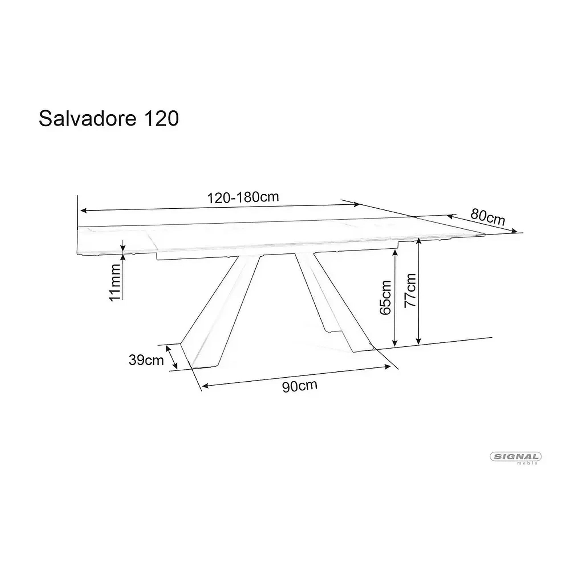 Masa extensibila SALVADORE CERAMIC II, gri/negru mat, sticla securizata/ceramica, 120/180x80x76 cm