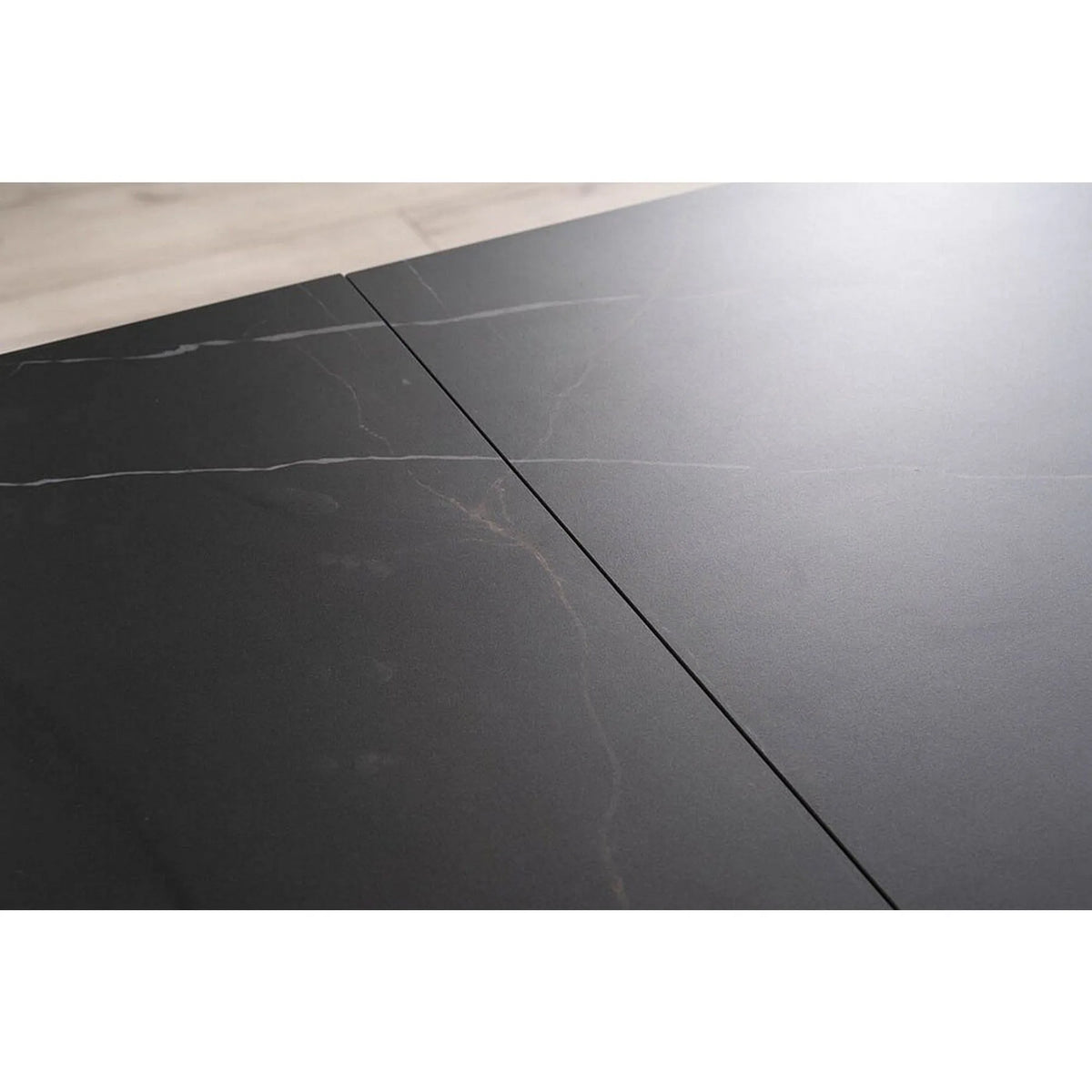 Masa extensibila SALVADORE CERAMIC, negru mat cu efect de marmura, sticla securizata/ceramica, 160/240x90x76 cm