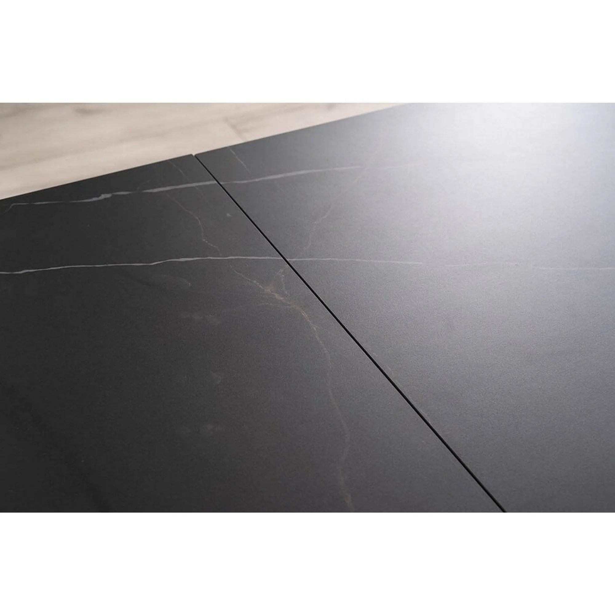Masa extensibila SALVADORE CERAMIC, negru mat cu efect de marmura, sticla securizata/ceramica, 160/240x90x76 cm