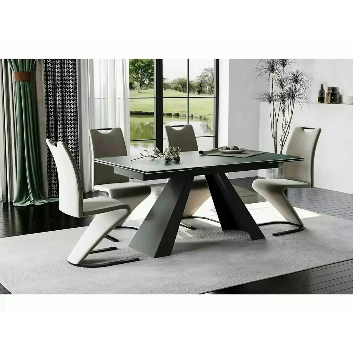 Masa extensibila SALVADORE CERAMIC, turcoaz/negru mat, sticla securizata/ceramica, 160-240x90x76 cm