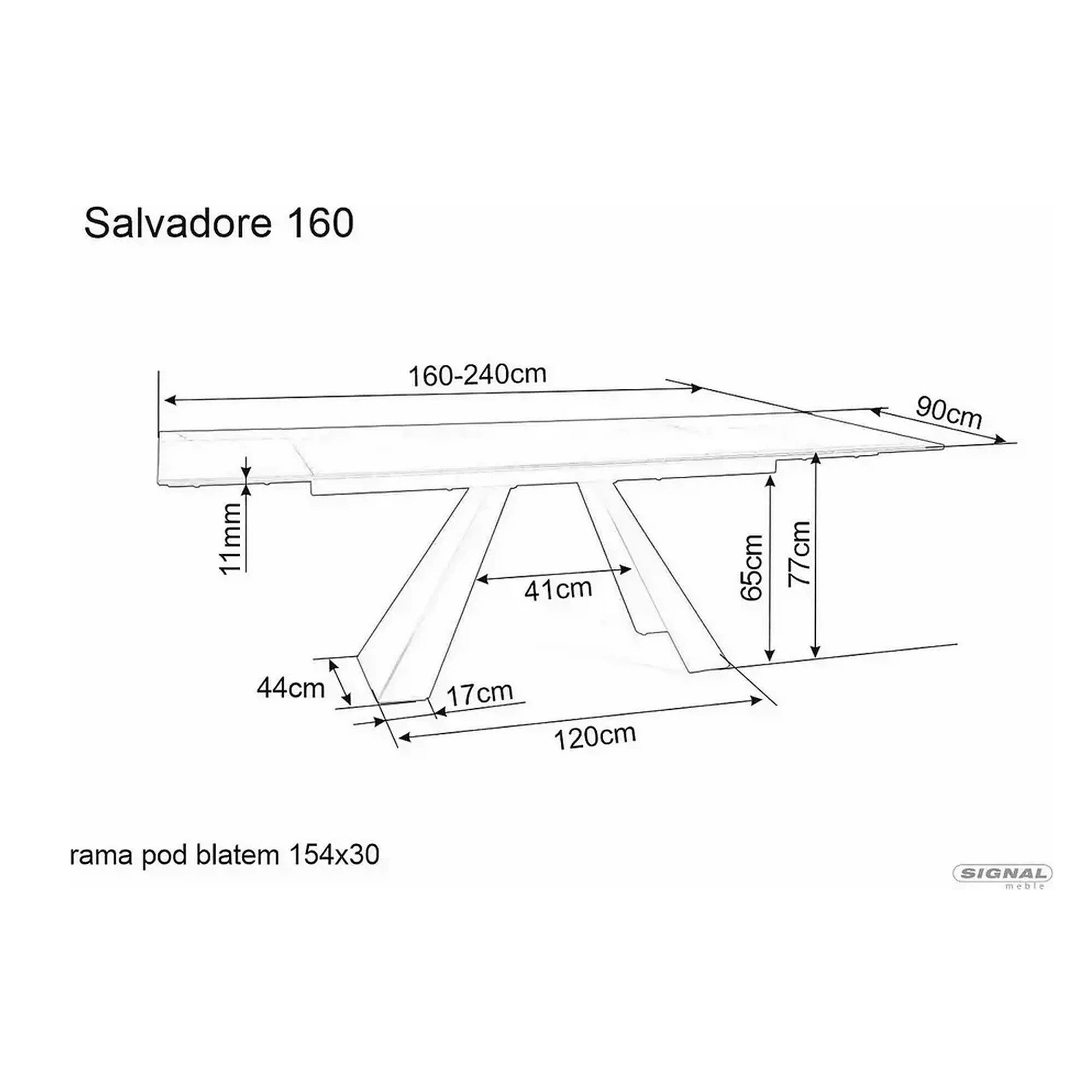 Masa extensibila SALVADORE, crem/negru, sticla/ceramica/metal, 160/240x90x77 cm