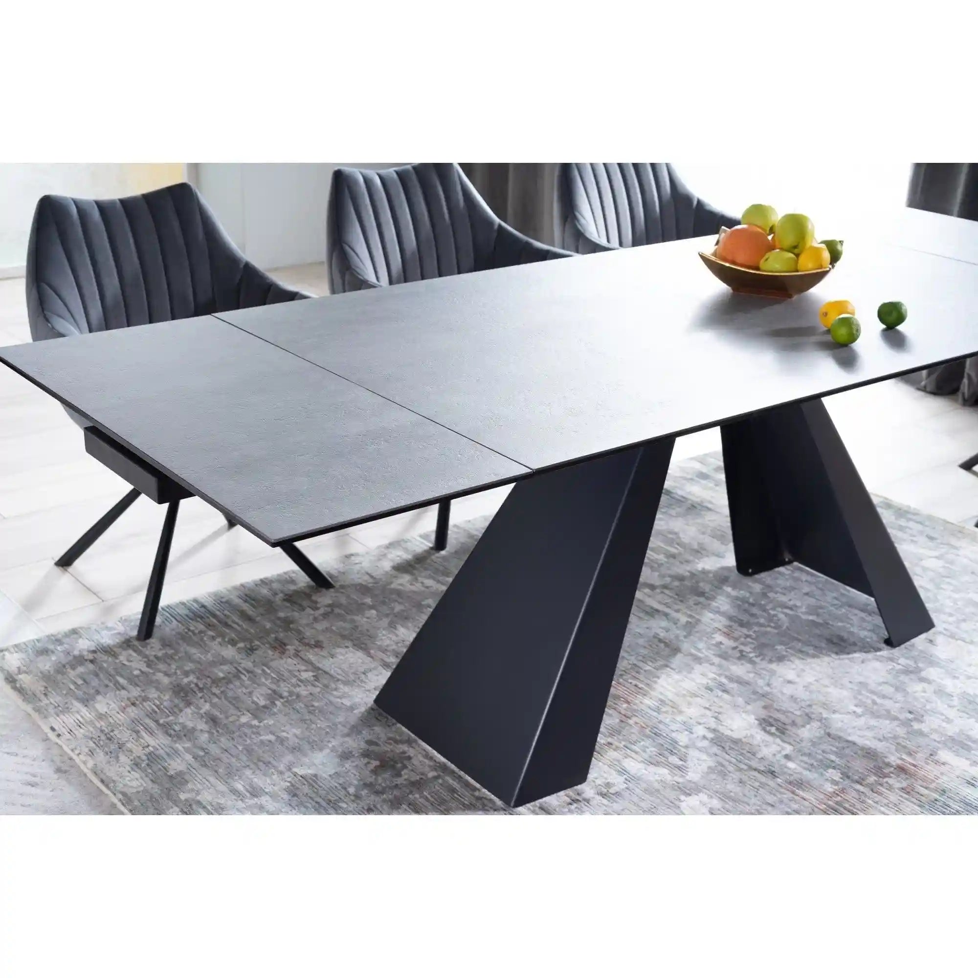 Masa extensibila SALVADORE, gri/negru, sticla securizata/ceramica/metal, 160/240x90x76 cm