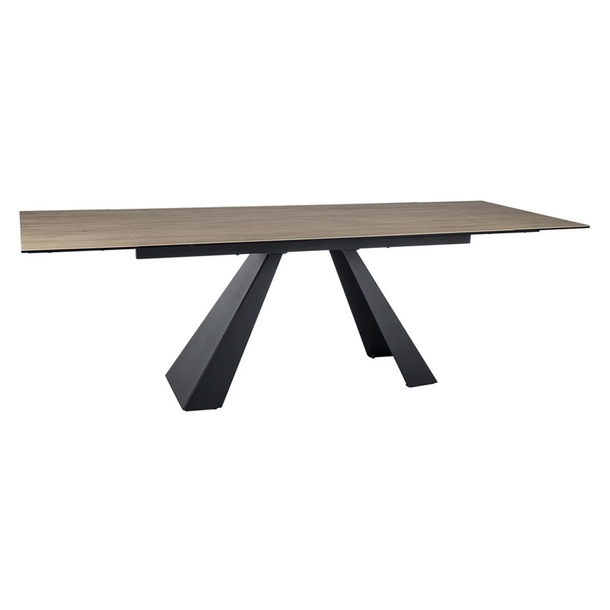 Masa extensibila SALVADORE, maro deschis/negru, sticla/ceramica/metal, 160/240x90x77 cm