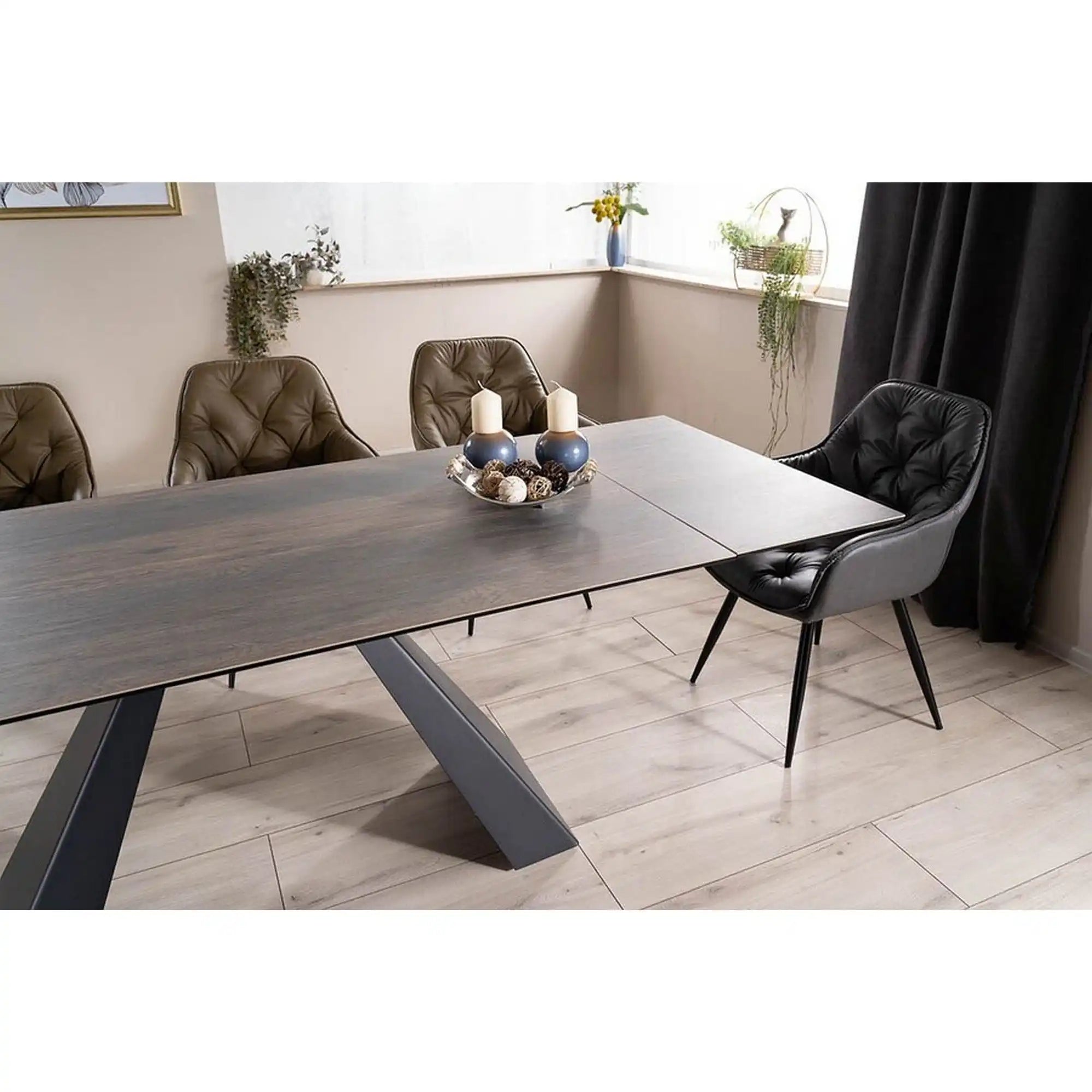 Masa extensibila SALVADORE, maro/negru mat, sticla securizata, 160-240x90x76 cm