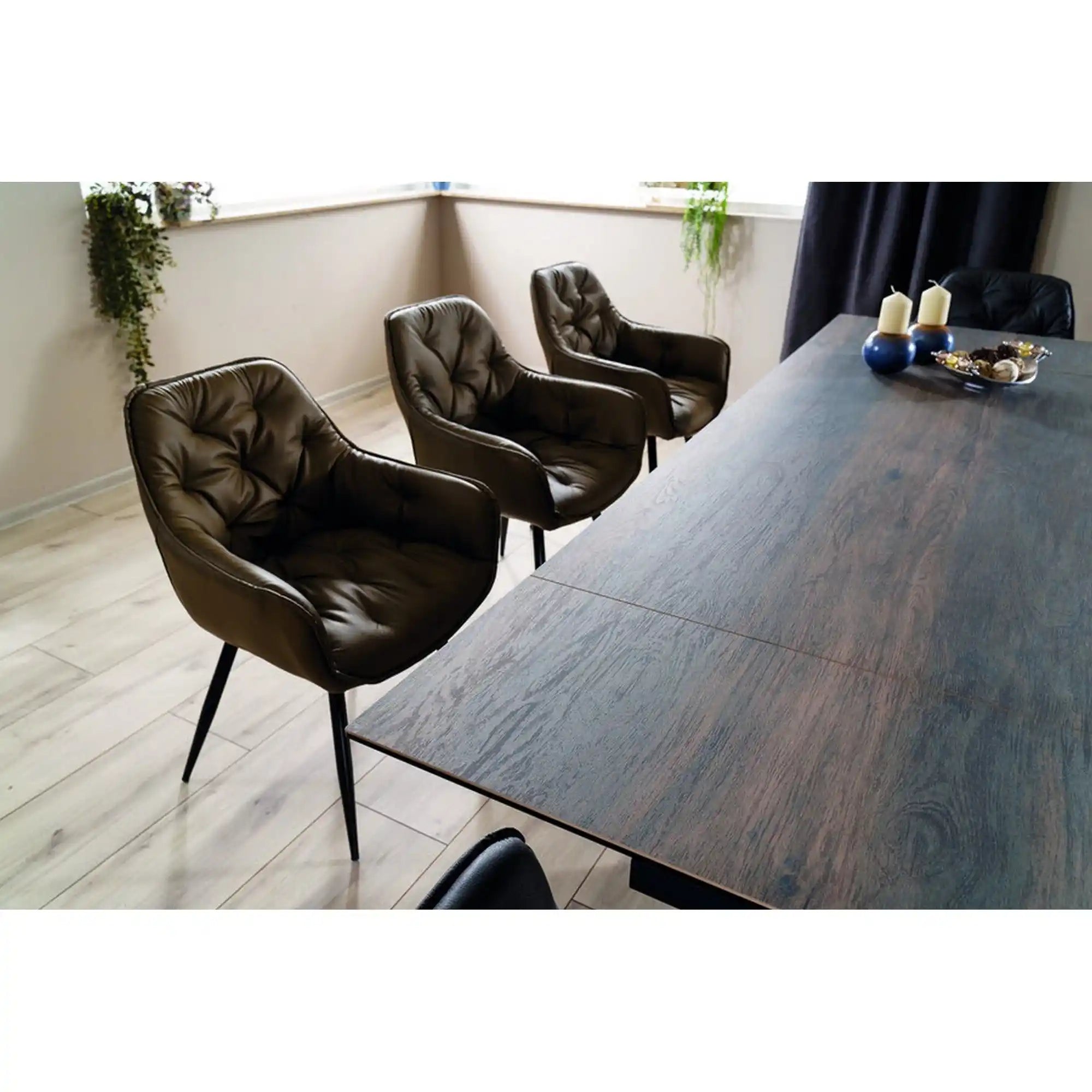 Masa extensibila SALVADORE, maro/negru mat, sticla securizata, 160-240x90x76 cm