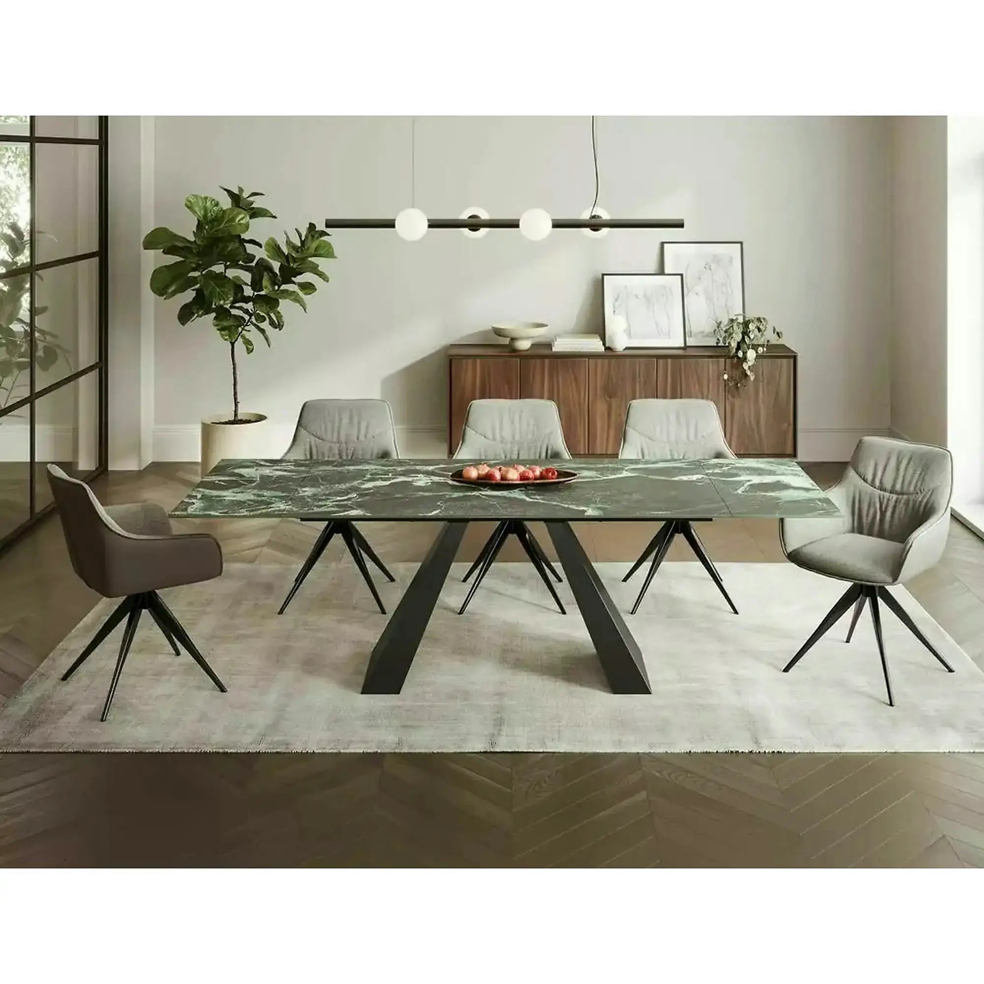 Masa extensibila SALVADORE, negru cu efect de marmura/negru, sticla/ceramica/metal, 160/240x90x77 cm