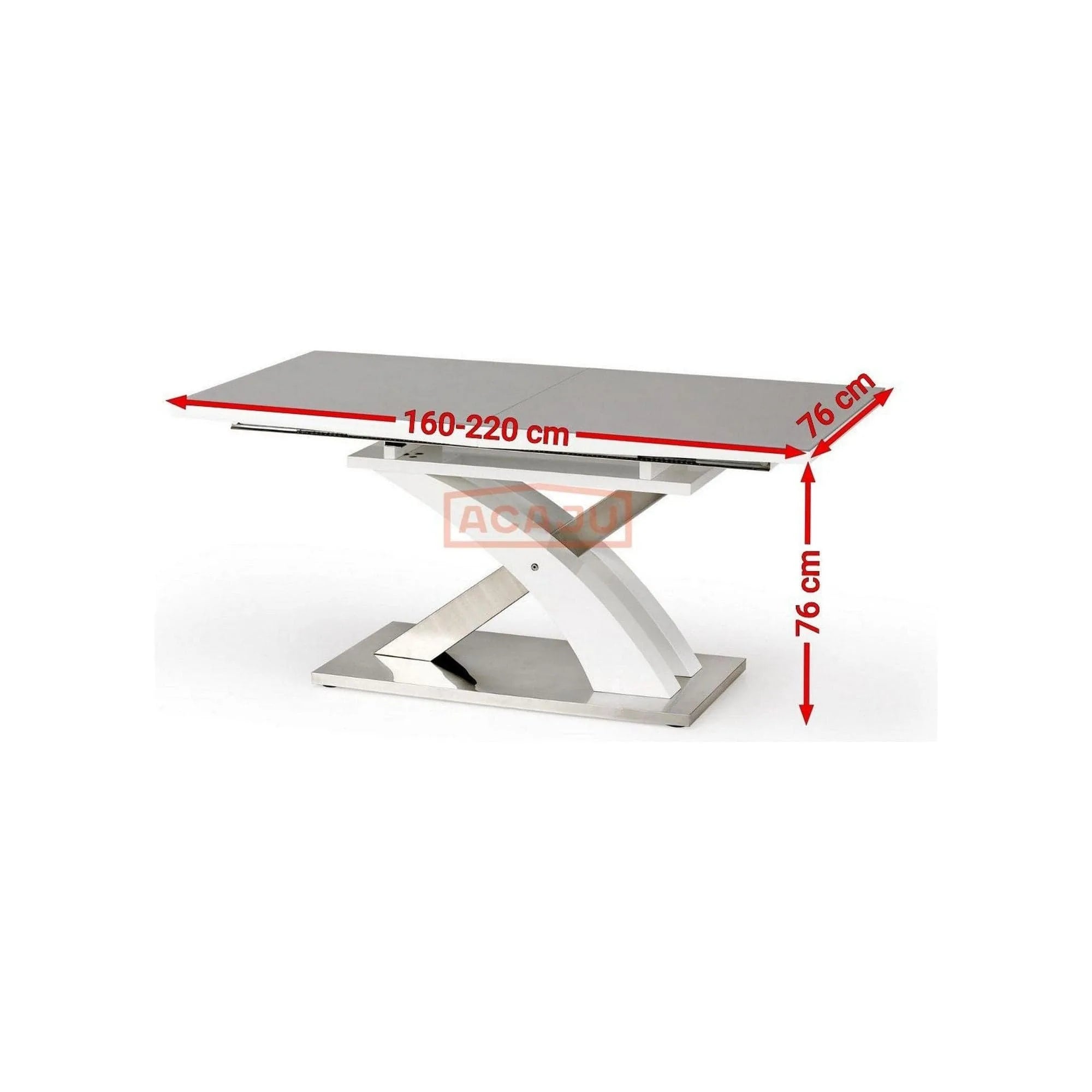 Masa extensibila SANDOR 2, alb/crom, 160/220x90x78 cm