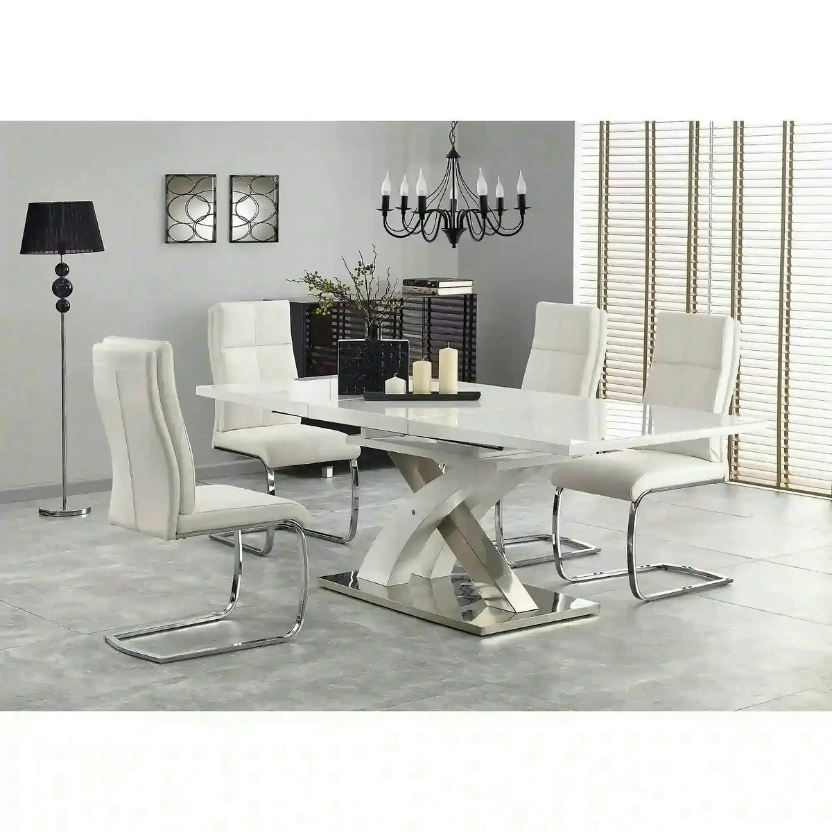 Masa extensibila SANDOR 2, alb/crom, sticla securizata/otel, 160/220x90x78 cm