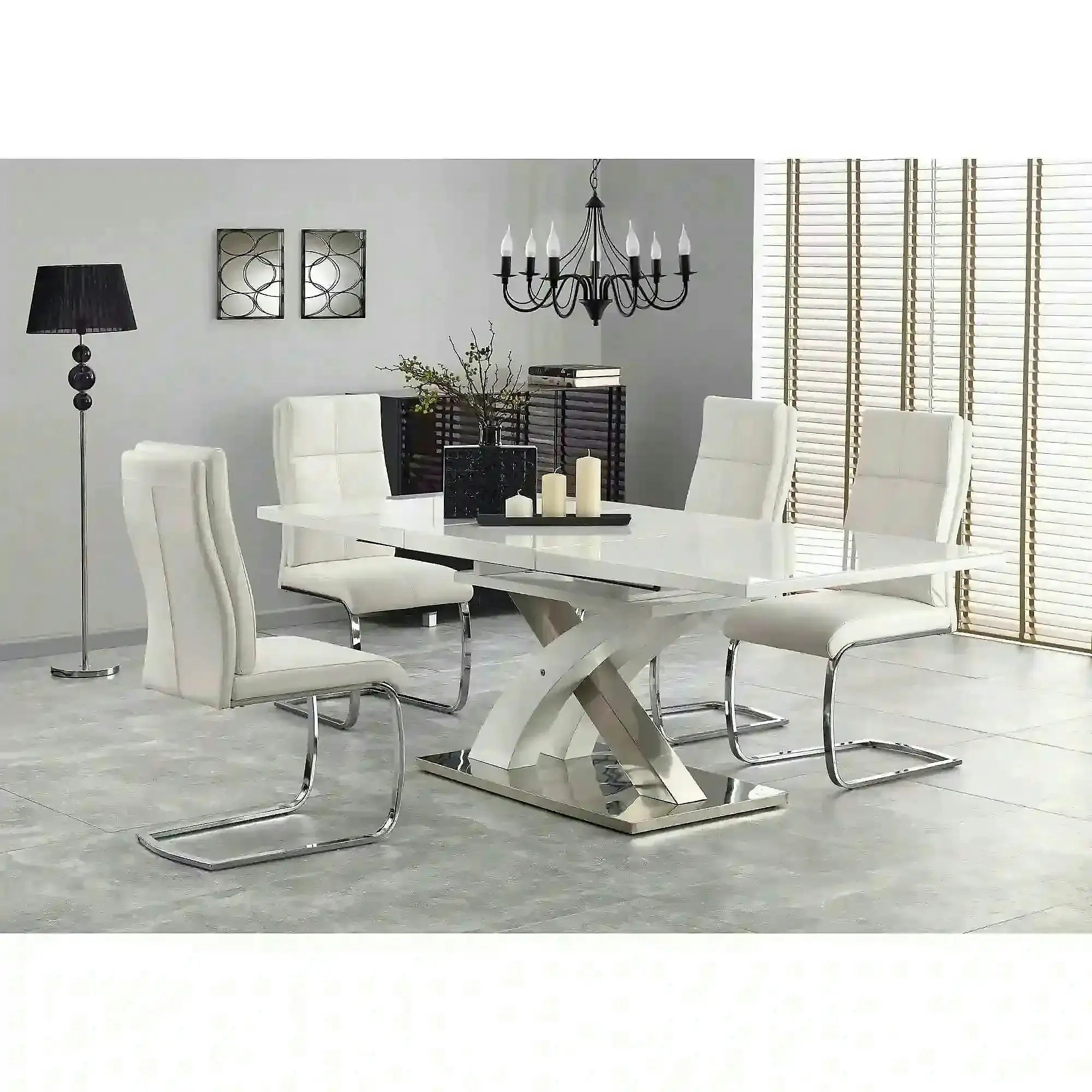 Masa extensibila SANDOR 2, alb/crom, sticla securizata/otel, 160/220x90x78 cm