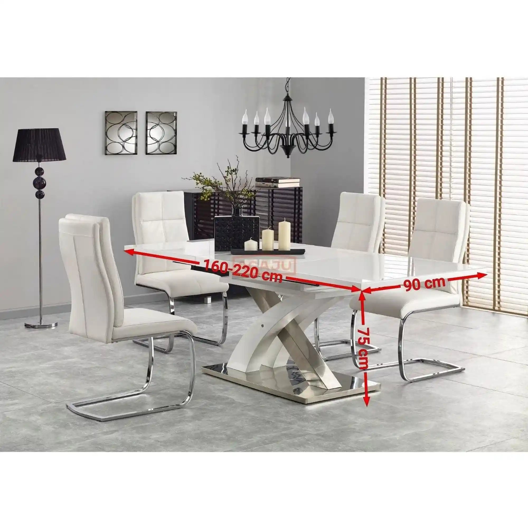 Masa extensibila SANDOR 2, alb/crom, sticla securizata/otel, 160/220x90x78 cm