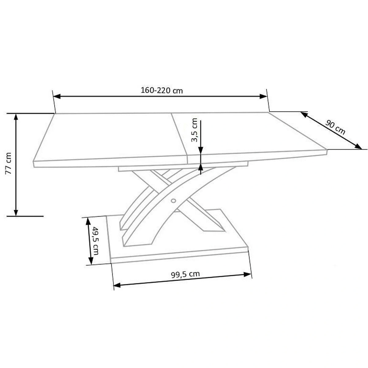Masa extensibila SANDOR 3, stejar auriu/negru, 160/220x90x75 cm