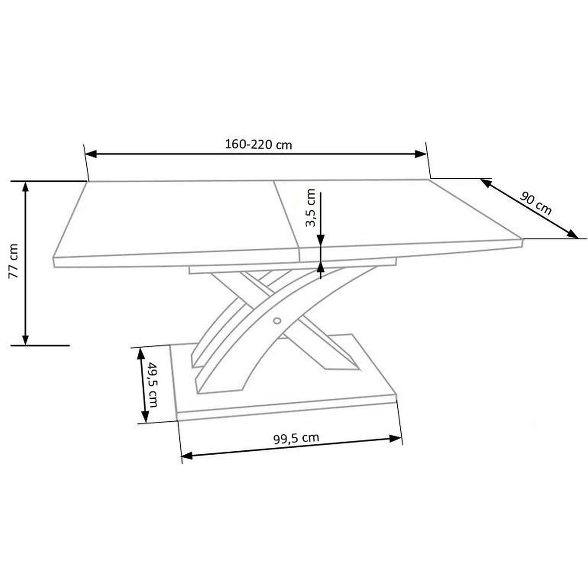 Masa extensibila SANDOR 3, stejar auriu/negru, 160/220x90x75 cm