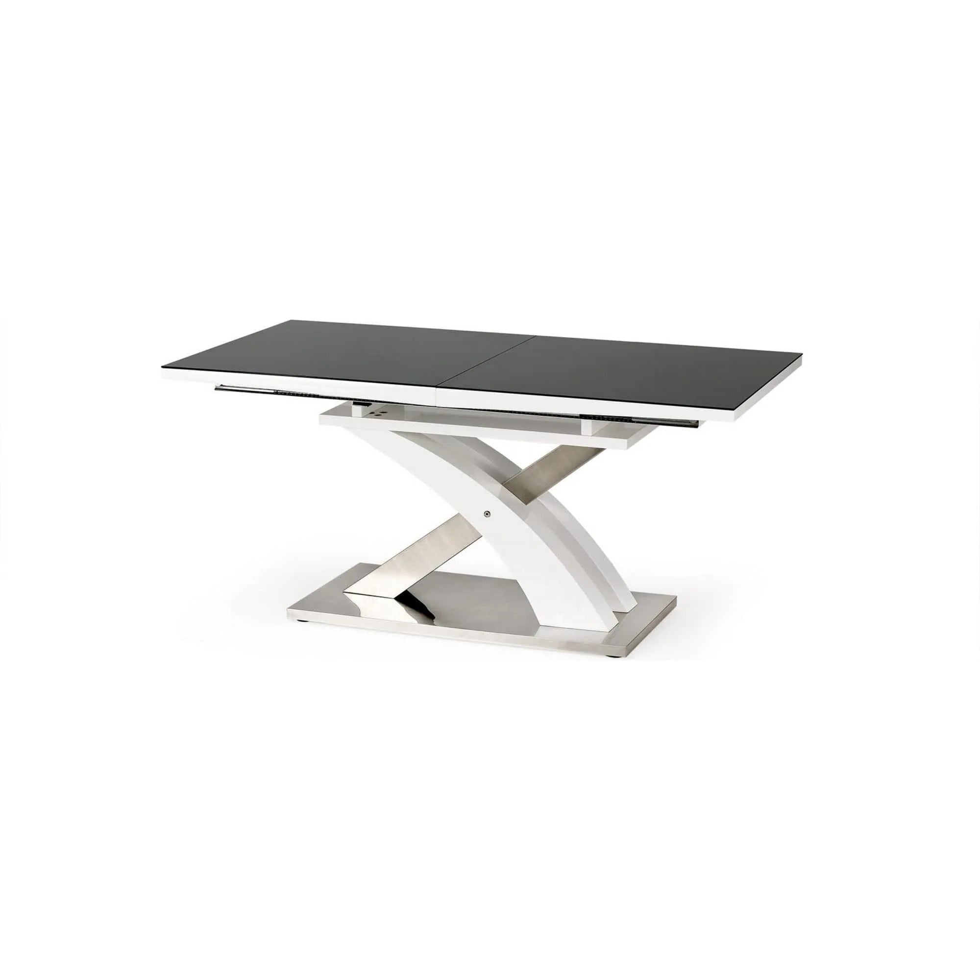 Masa extensibila SANDOR, negru/alb/crom, sticla securizata/otel, 160/220x90x78 cm