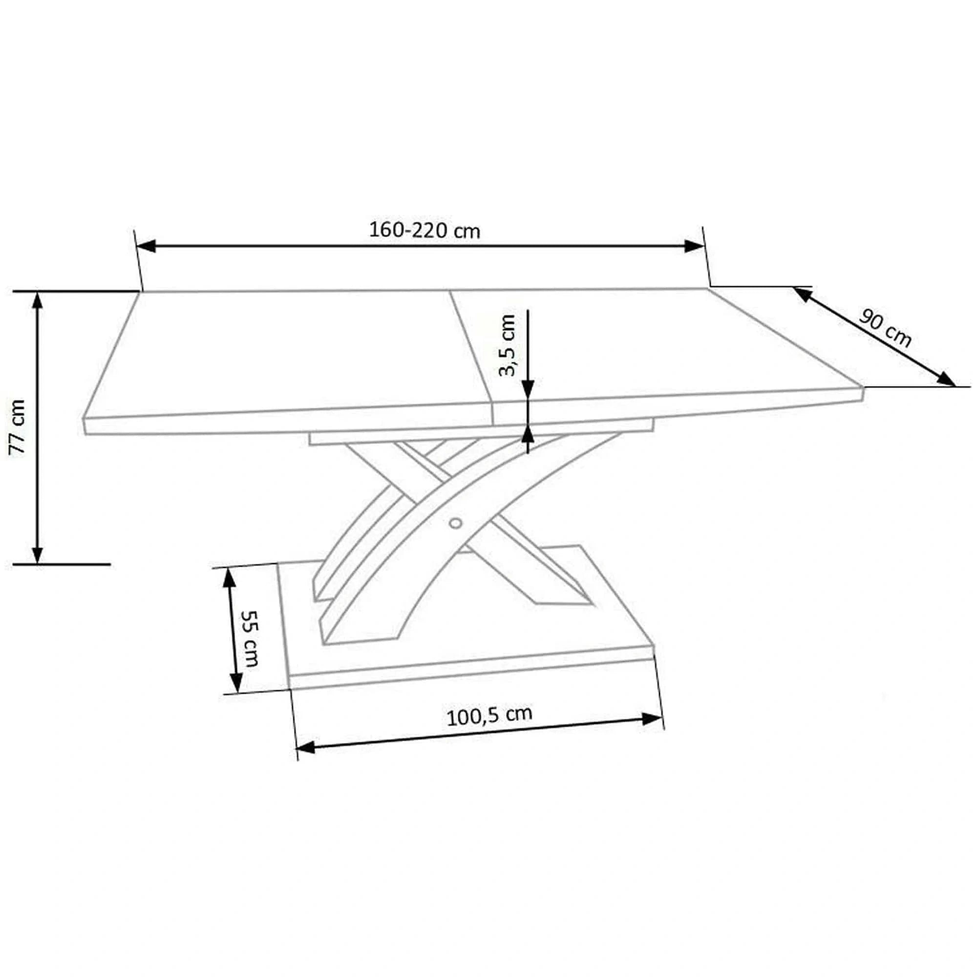 Masa extensibila SANDOR, stejar/crom, 160/220x90x77 cm