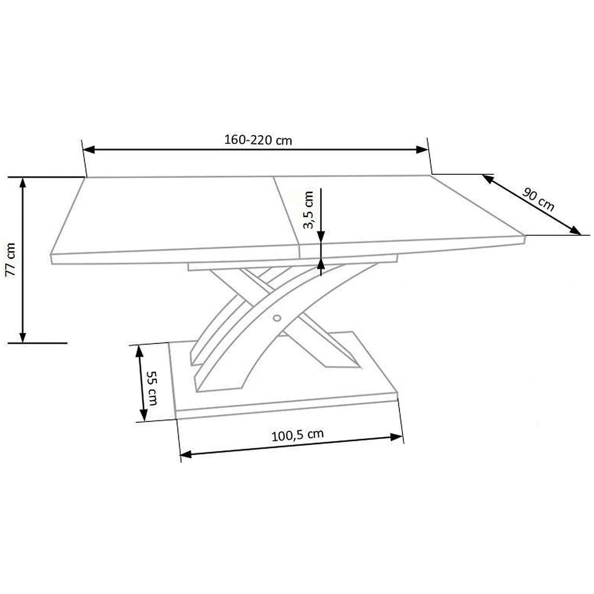 Masa extensibila SANDOR, stejar/crom, 160/220x90x77 cm