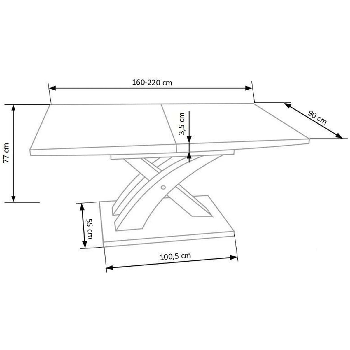 Masa extensibila SANDOR, stejar/crom, 160/220x90x77 cm