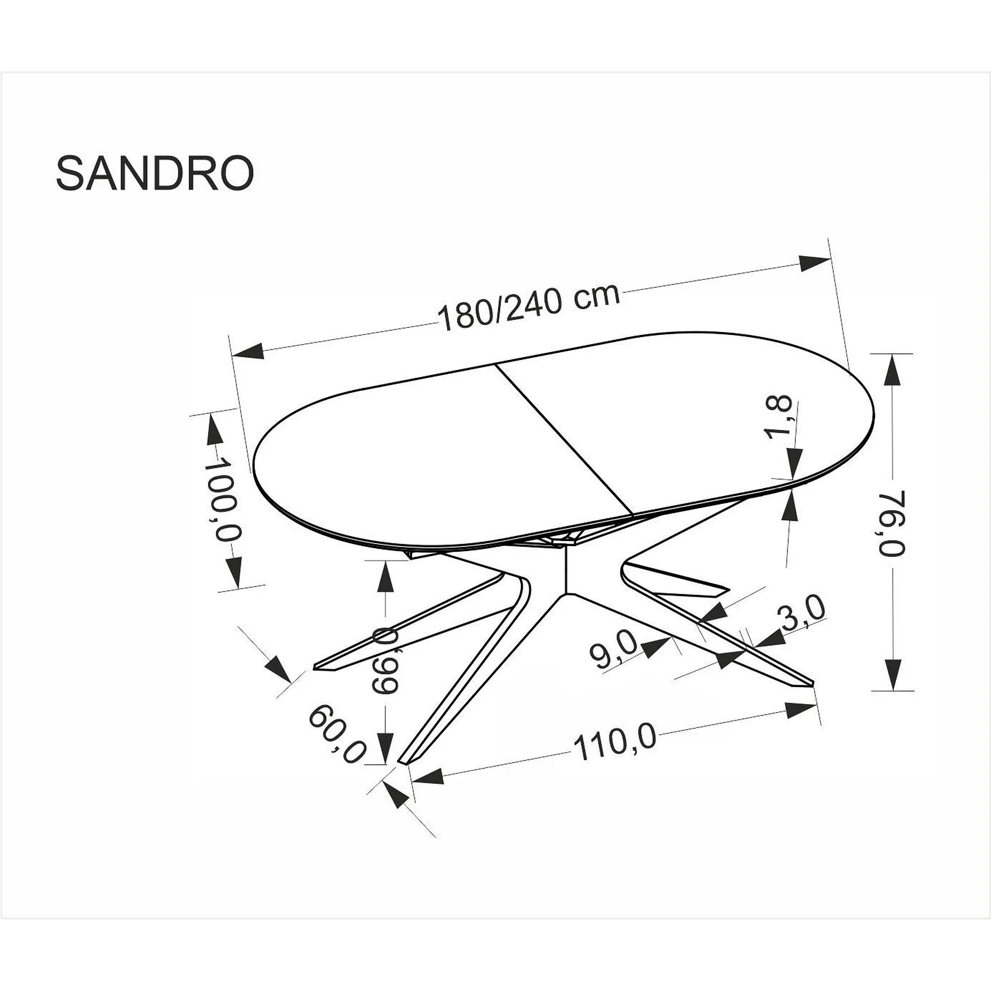 Masa extensibila SANDRO, negru, 180/240x100x76 cm