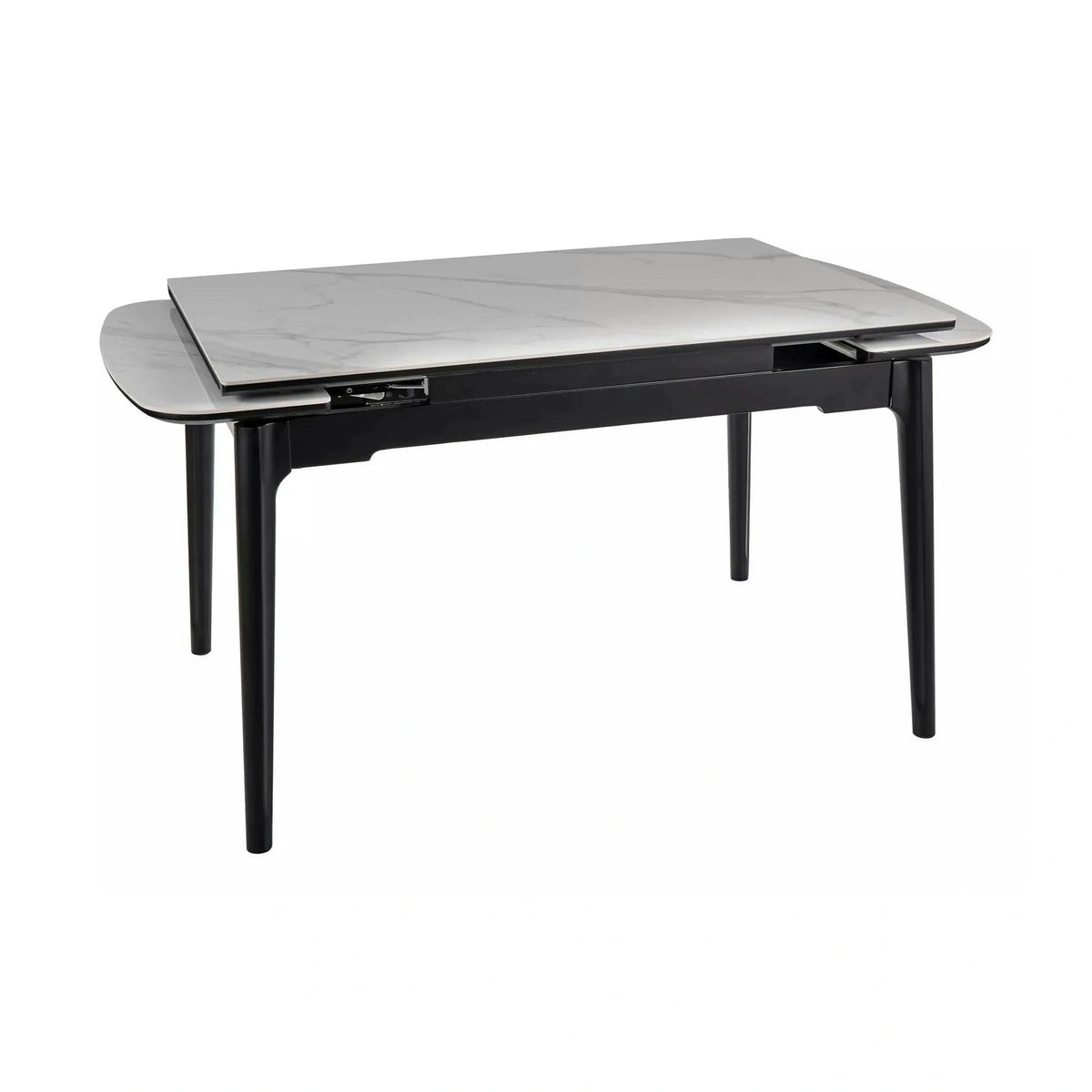 Masa extensibila SENTO, alb cu efect de marmura, ceramica/lemn, 120/180x80x76 cm
