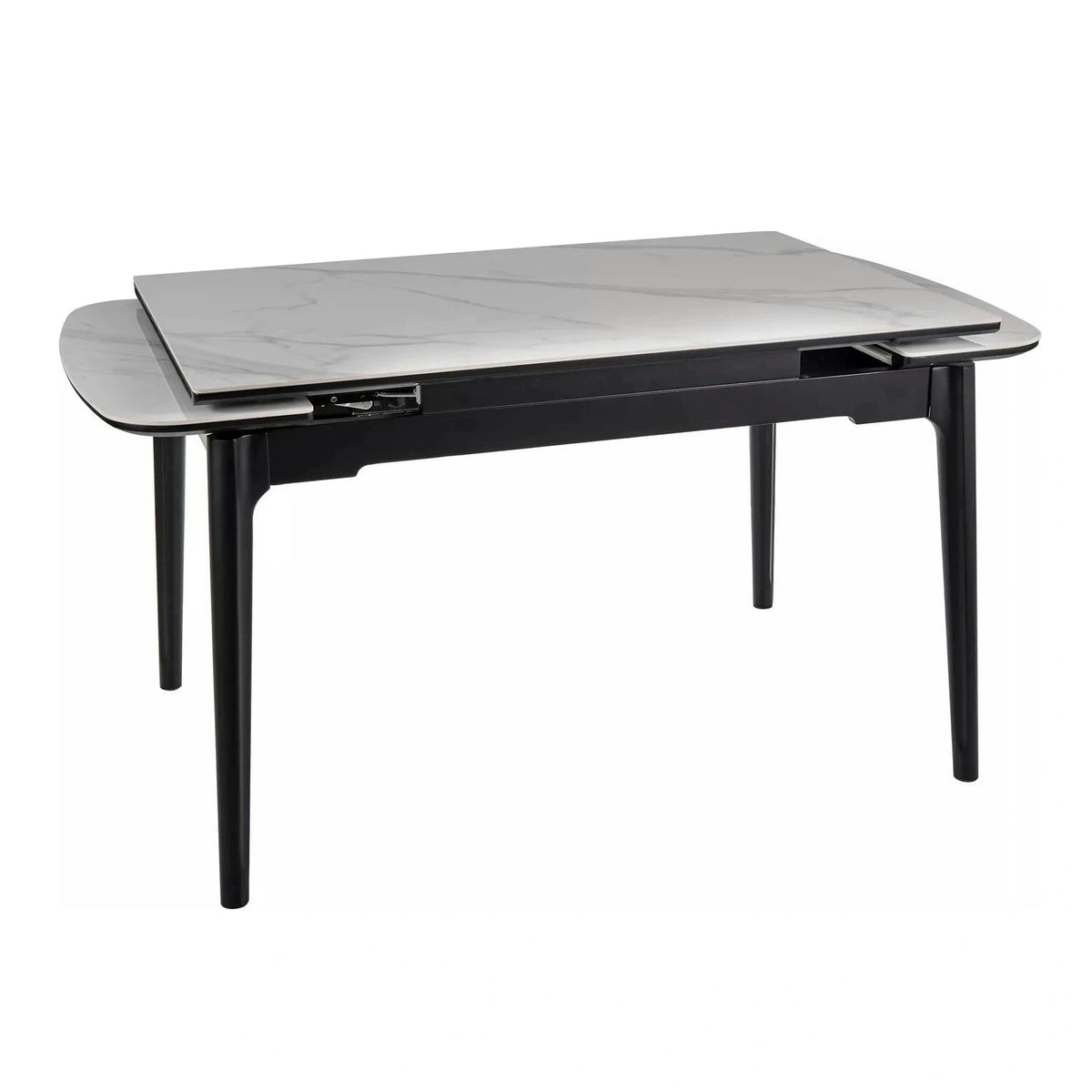 Masa extensibila SENTO, alb cu efect de marmura, ceramica/lemn, 120/180x80x76 cm