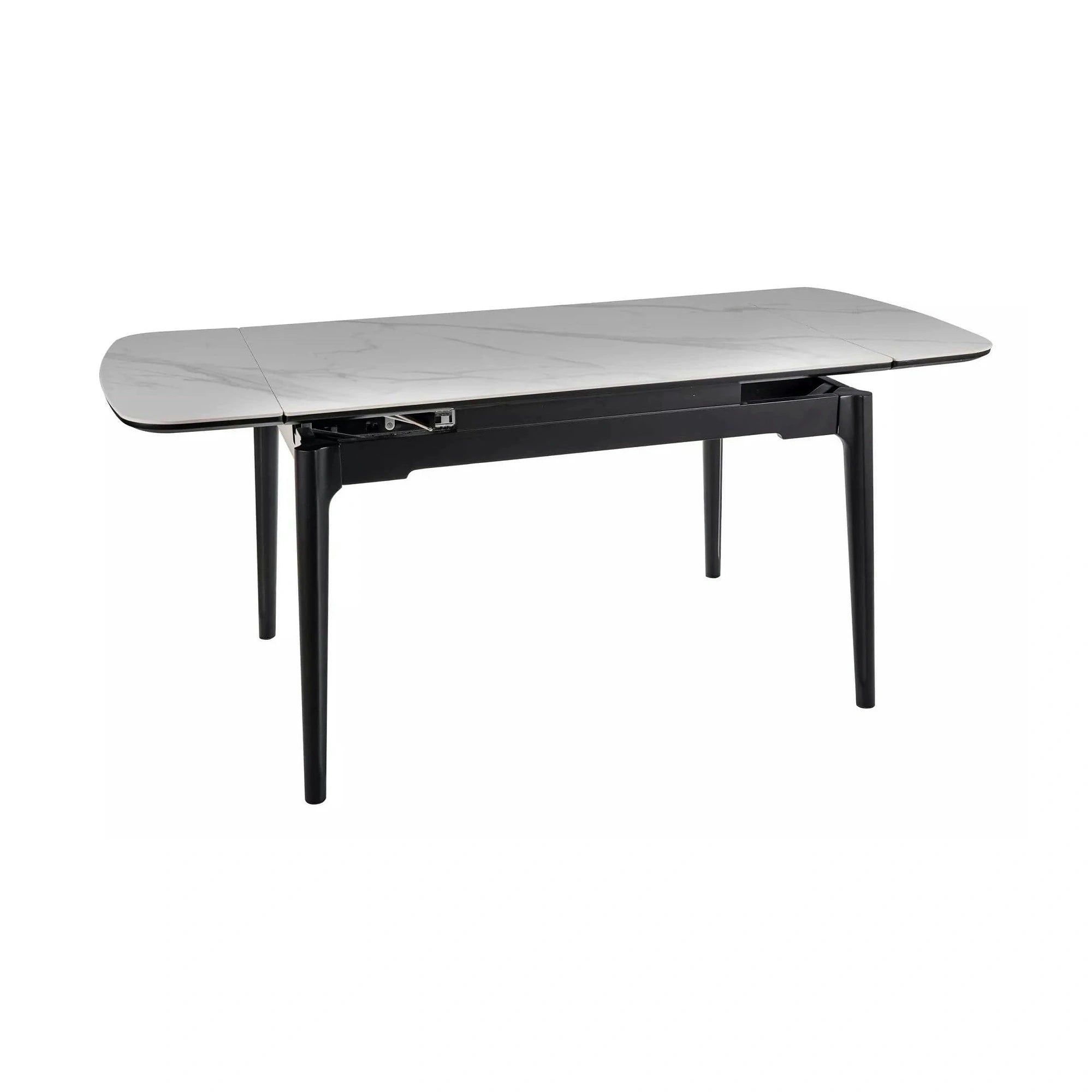 Masa extensibila SENTO, alb cu efect de marmura, ceramica/lemn, 120/180x80x76 cm