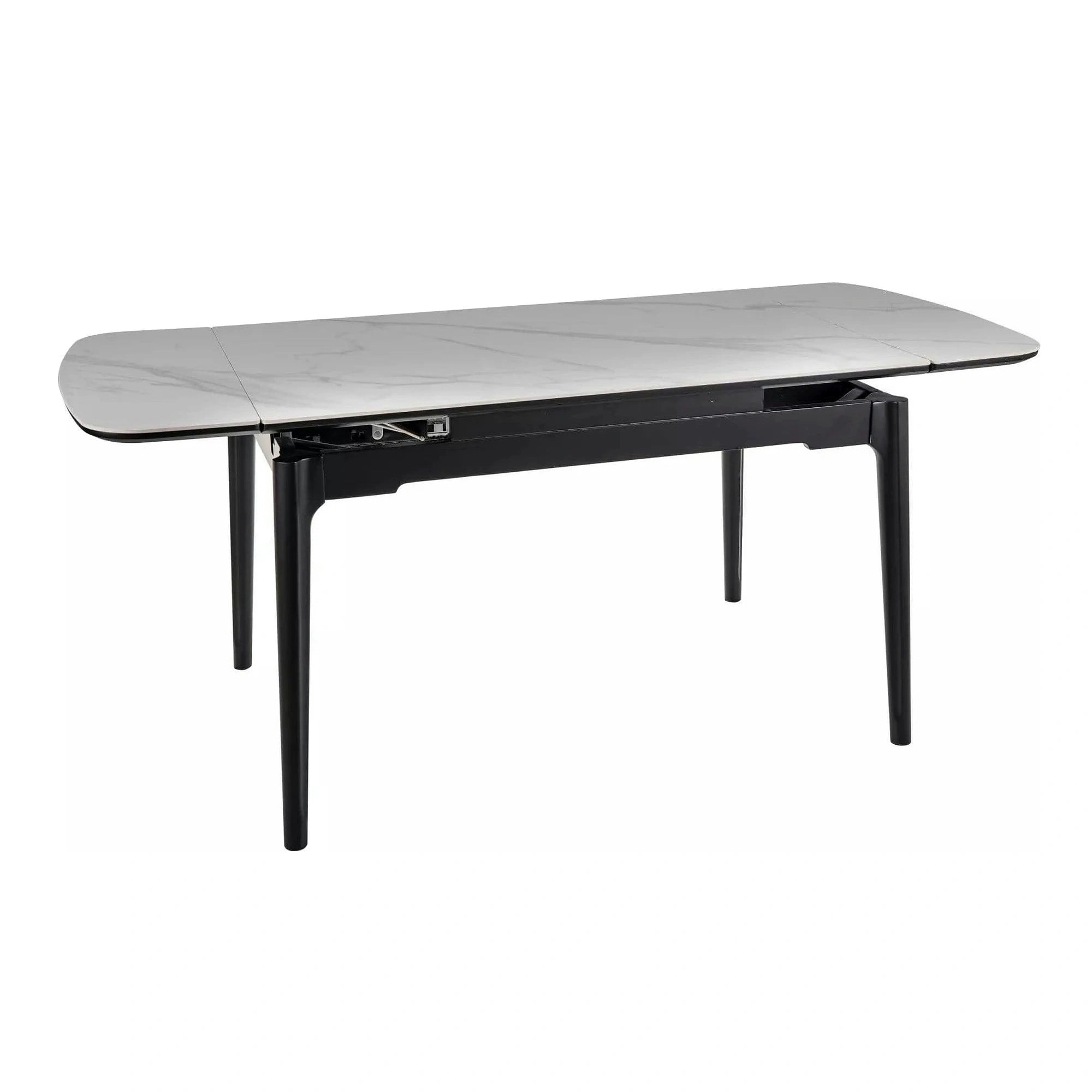 Masa extensibila SENTO, alb cu efect de marmura, ceramica/lemn, 120/180x80x76 cm