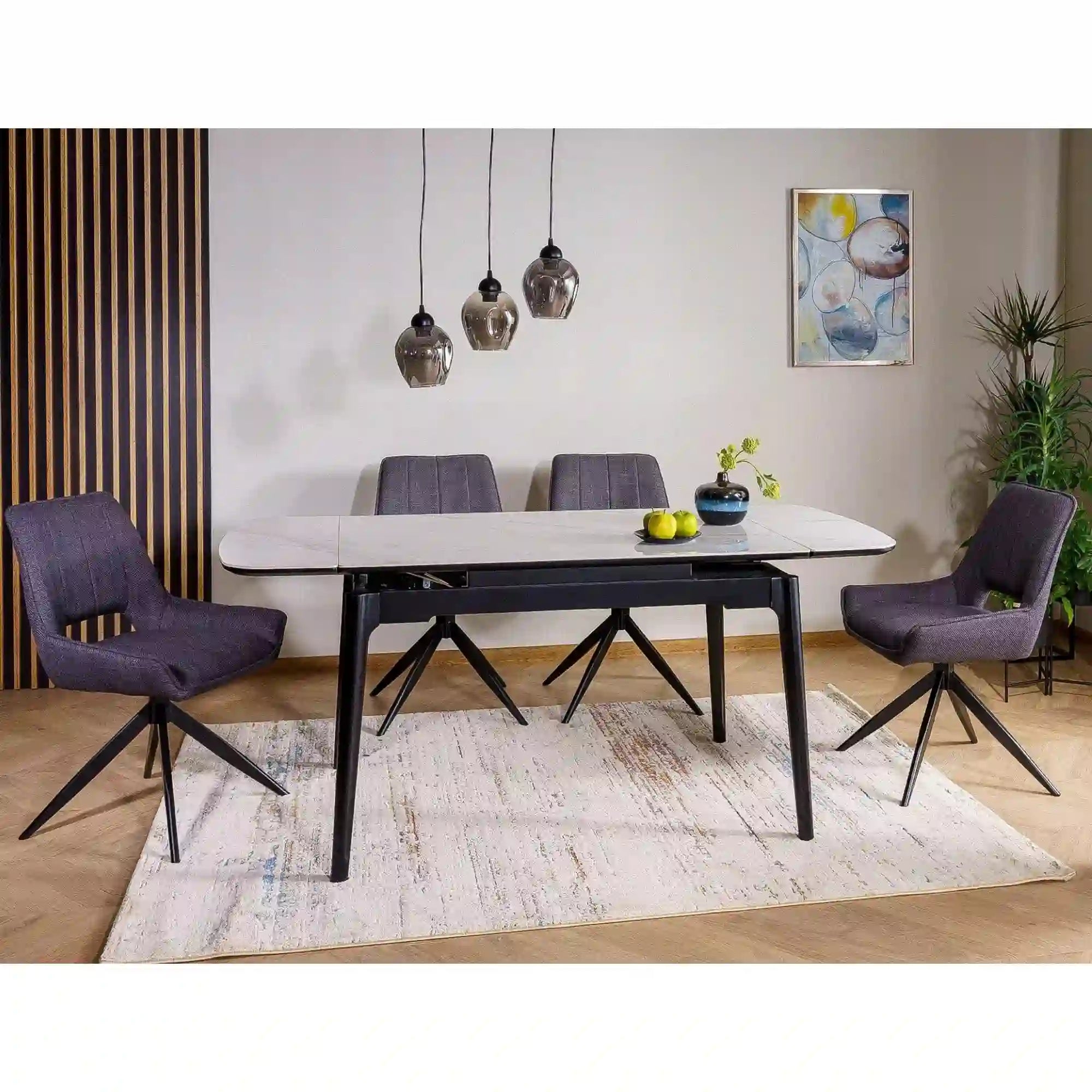 Masa extensibila SENTO, alb cu efect de marmura, ceramica/lemn, 120/180x80x76 cm