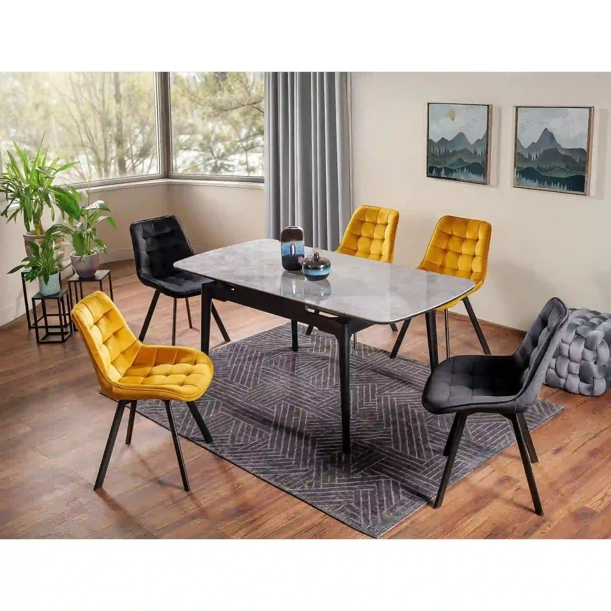 Masa extensibila SENTO, gri cu efect de marmura, ceramica/lemn, 120/180x80x76 cm