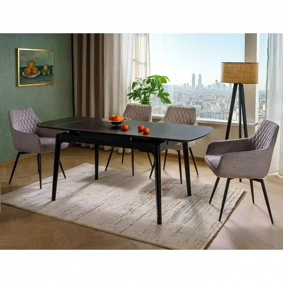 Masa extensibila SENTO, negru mat cu efect de marmura, ceramica/lemn, 120/180x80x76 cm