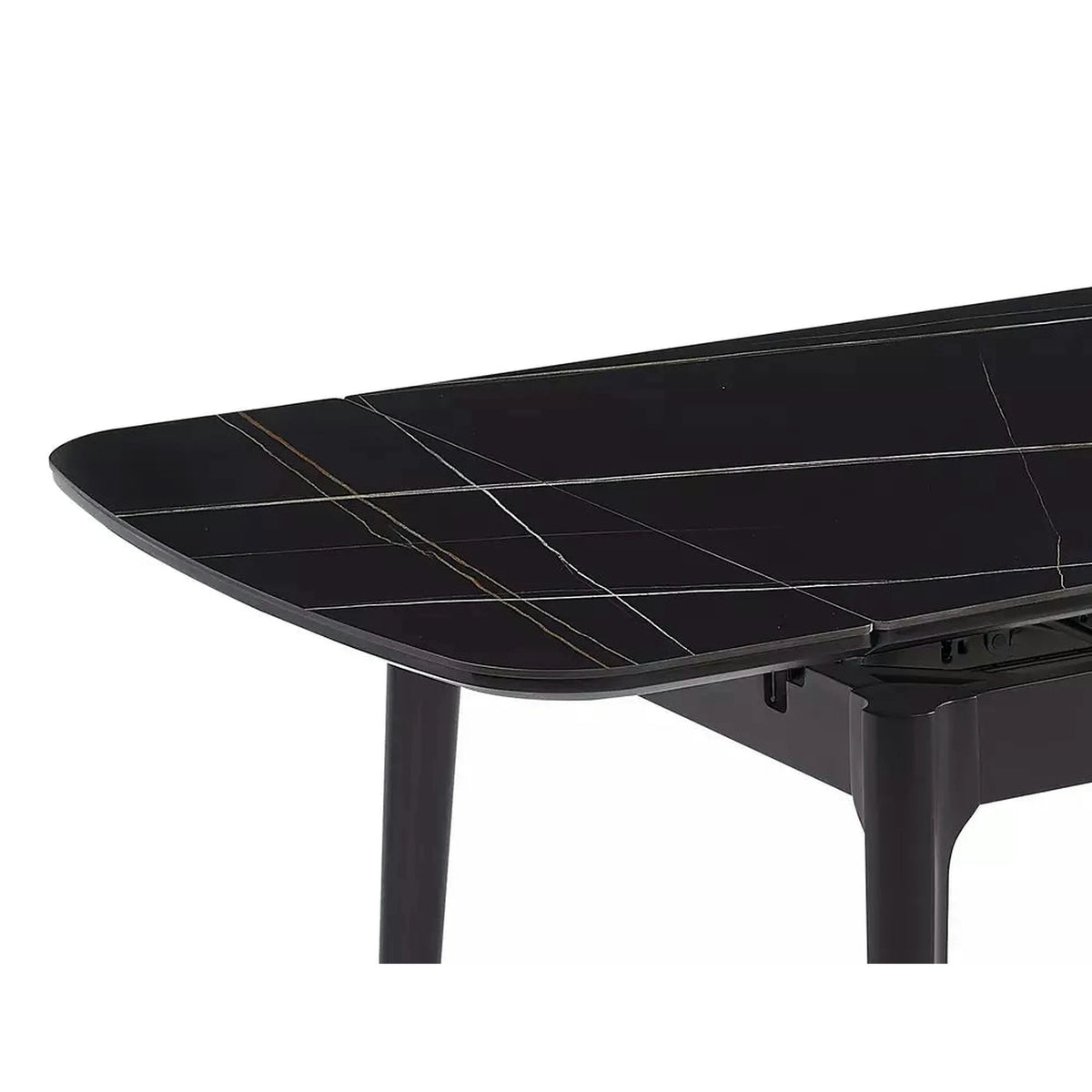 Masa extensibila SENTO, negru mat cu efect de marmura, ceramica/lemn, 120/180x80x76 cm
