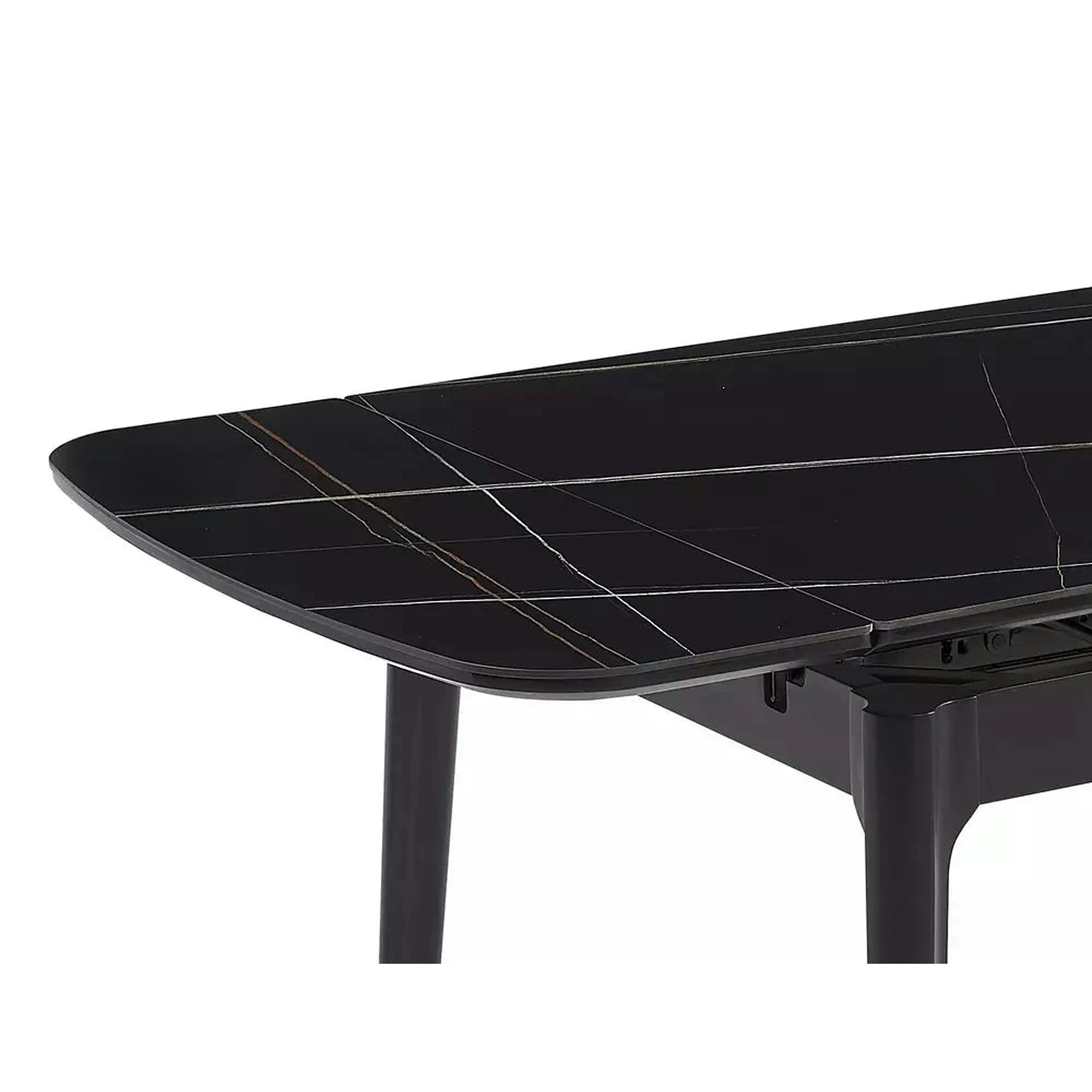 Masa extensibila SENTO, negru mat cu efect de marmura, ceramica/lemn, 120/180x80x76 cm