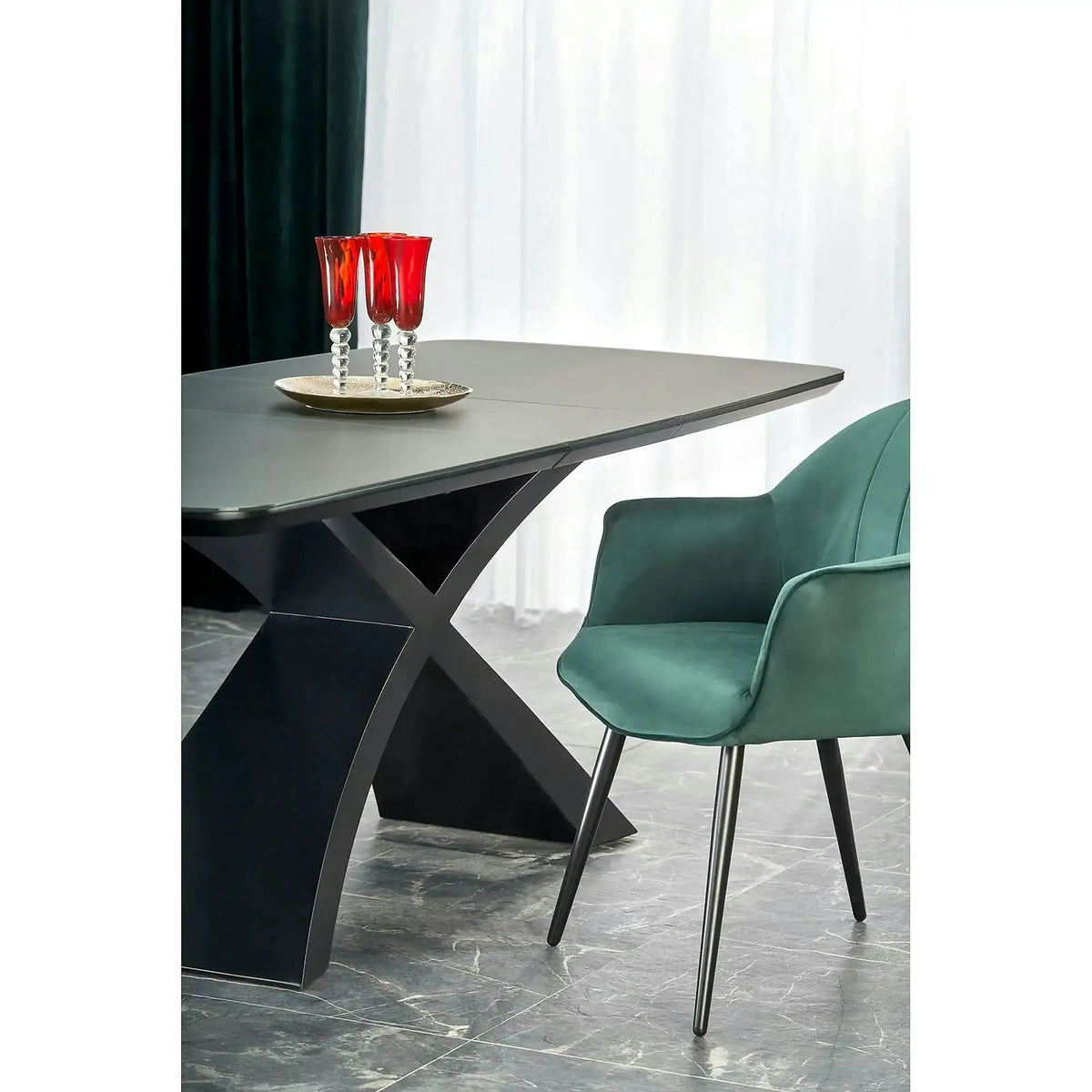 Masa extensibila SILVESTRO, gri inchis/negru, 180/220x89x75 cm