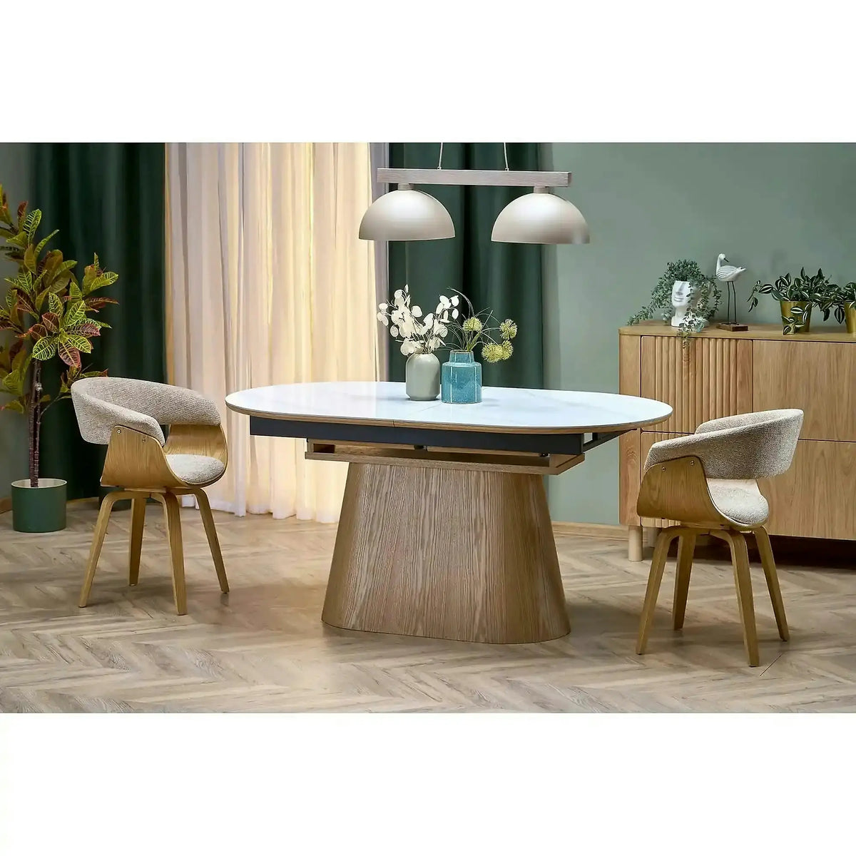 Masa extensibila SIRIUS, alb/stejar natural, 160/240x90x77 cm