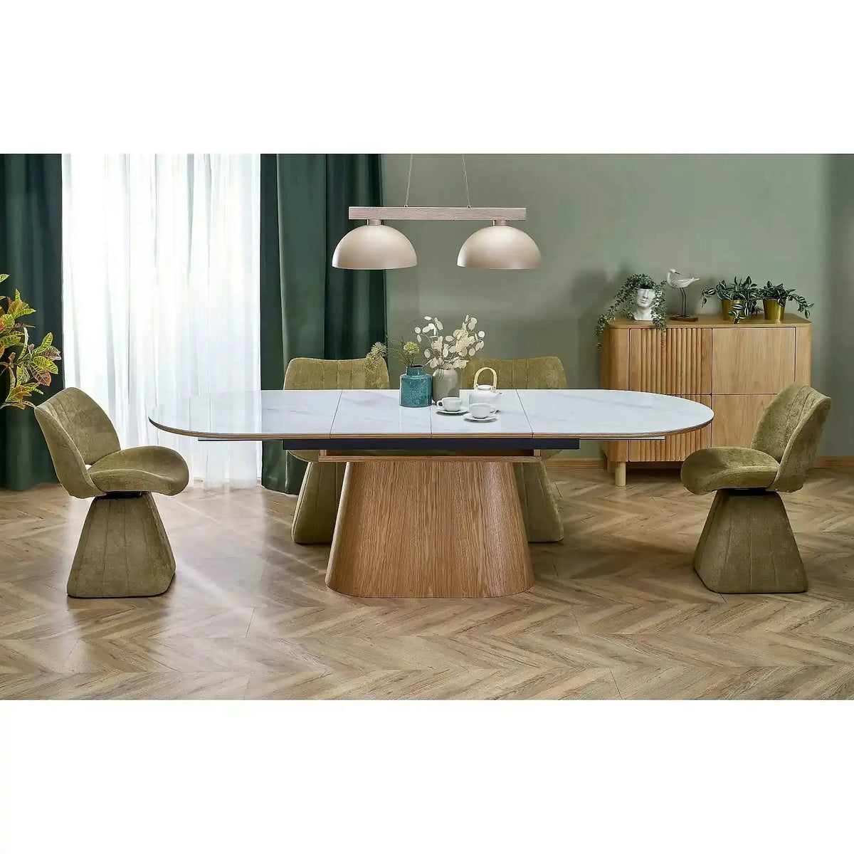 Masa extensibila SIRIUS, alb/stejar natural, 160/240x90x77 cm