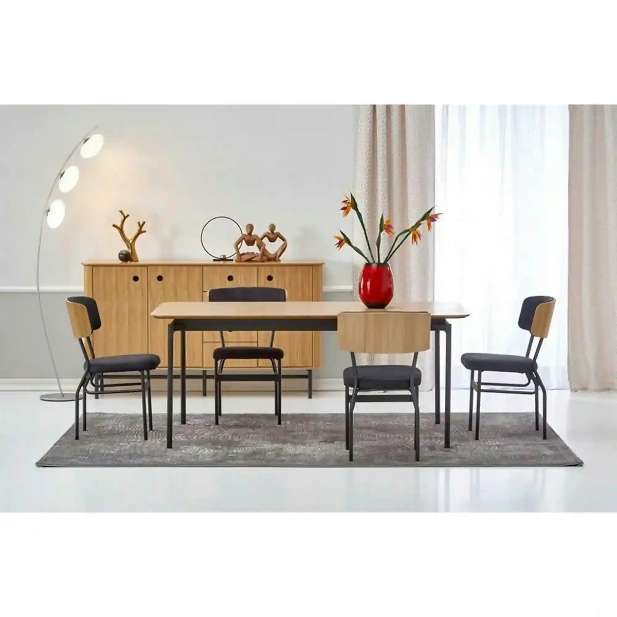 Masa extensibila SMART, stejar/negru, furnir/metal, 170/250x100x76 cm