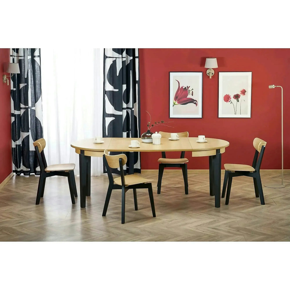 Masa extensibila SORBUS, stejar natural/negru, 100/200x100x77 cm