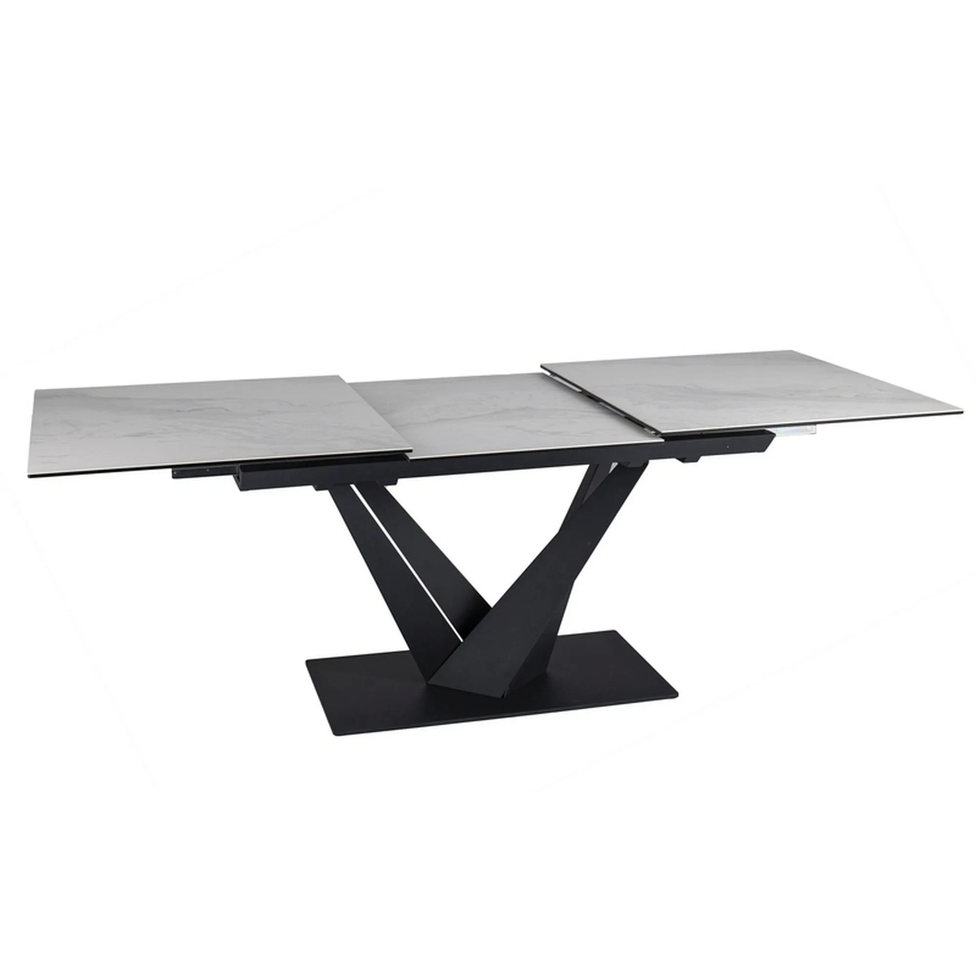 Masa extensibila SORENTO, alb/negru, sticla/ceramica/metal, 160/220x90x76 cm