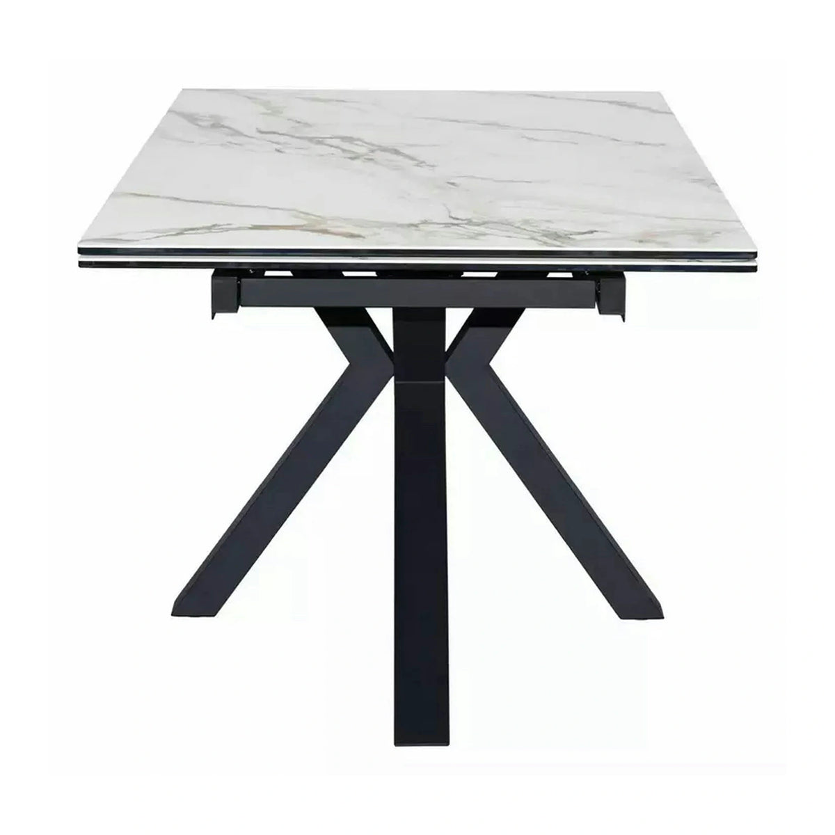 Masa extensibila sticla securizata COLUMBUS, alb cu efect de marmura/negru, sticla/ceramica/metal, 160/240x90x76 cm