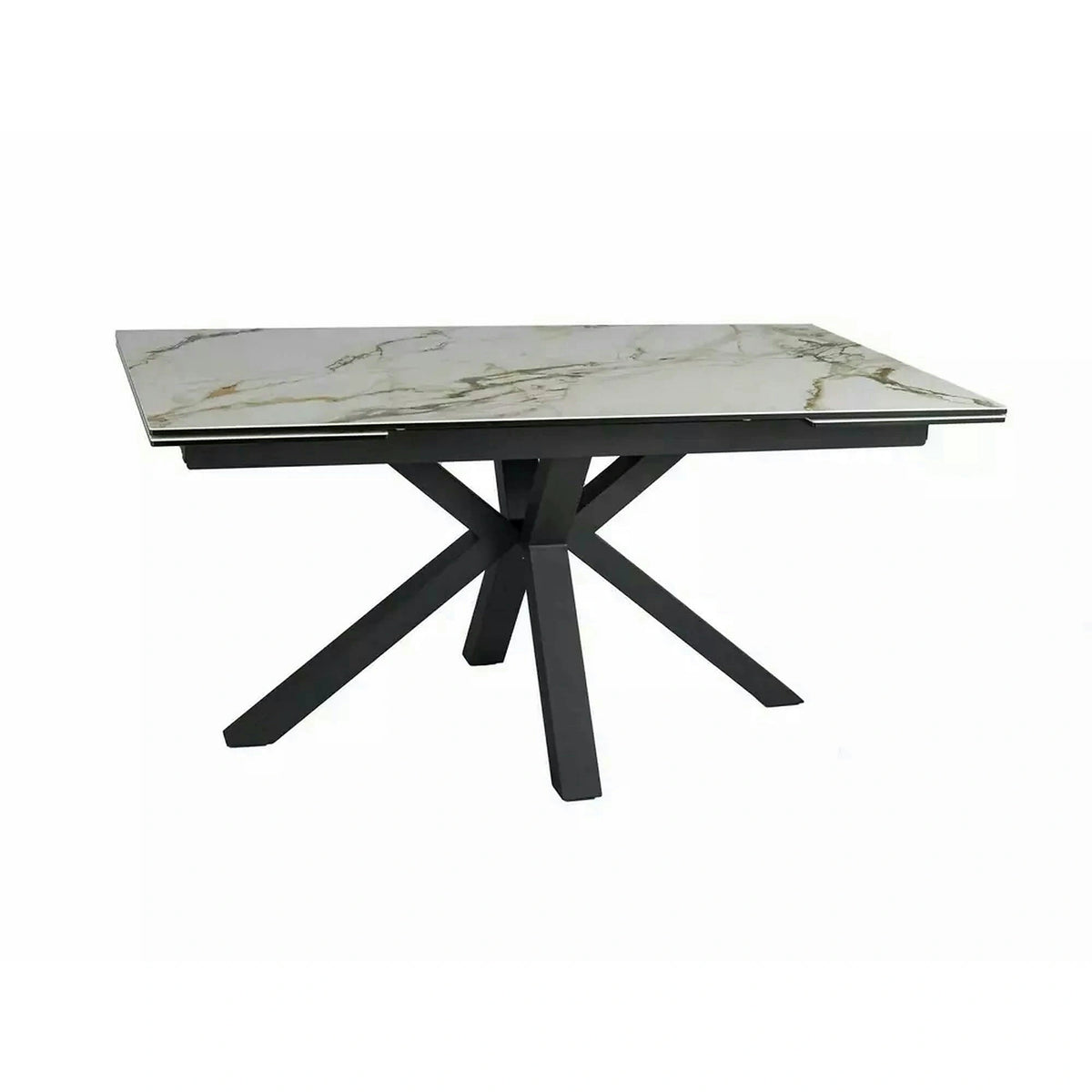 Masa extensibila sticla securizata COLUMBUS, alb cu efect de marmura/negru, sticla/ceramica/metal, 160/240x90x76 cm