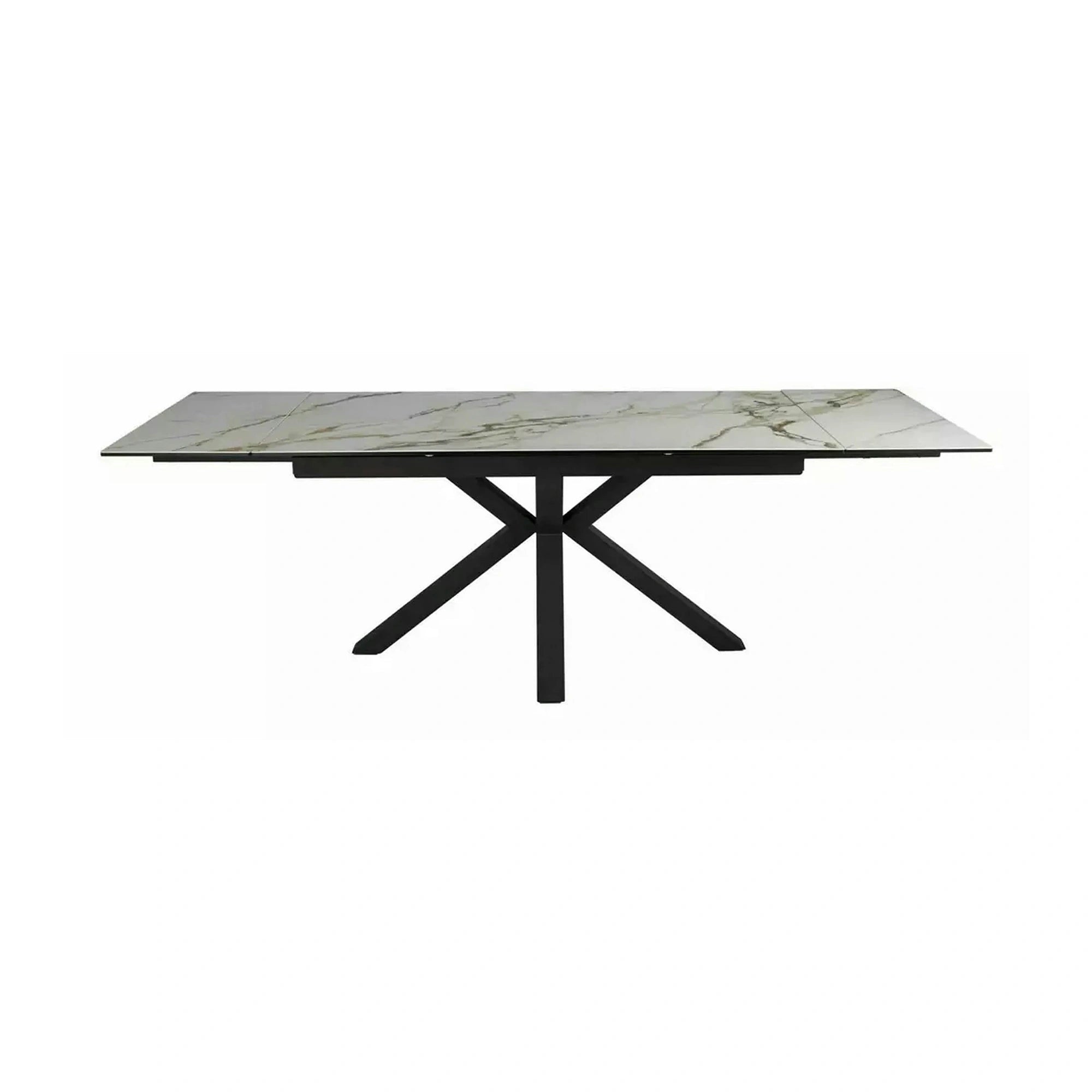 Masa extensibila sticla securizata COLUMBUS, alb cu efect de marmura/negru, sticla/ceramica/metal, 160/240x90x76 cm